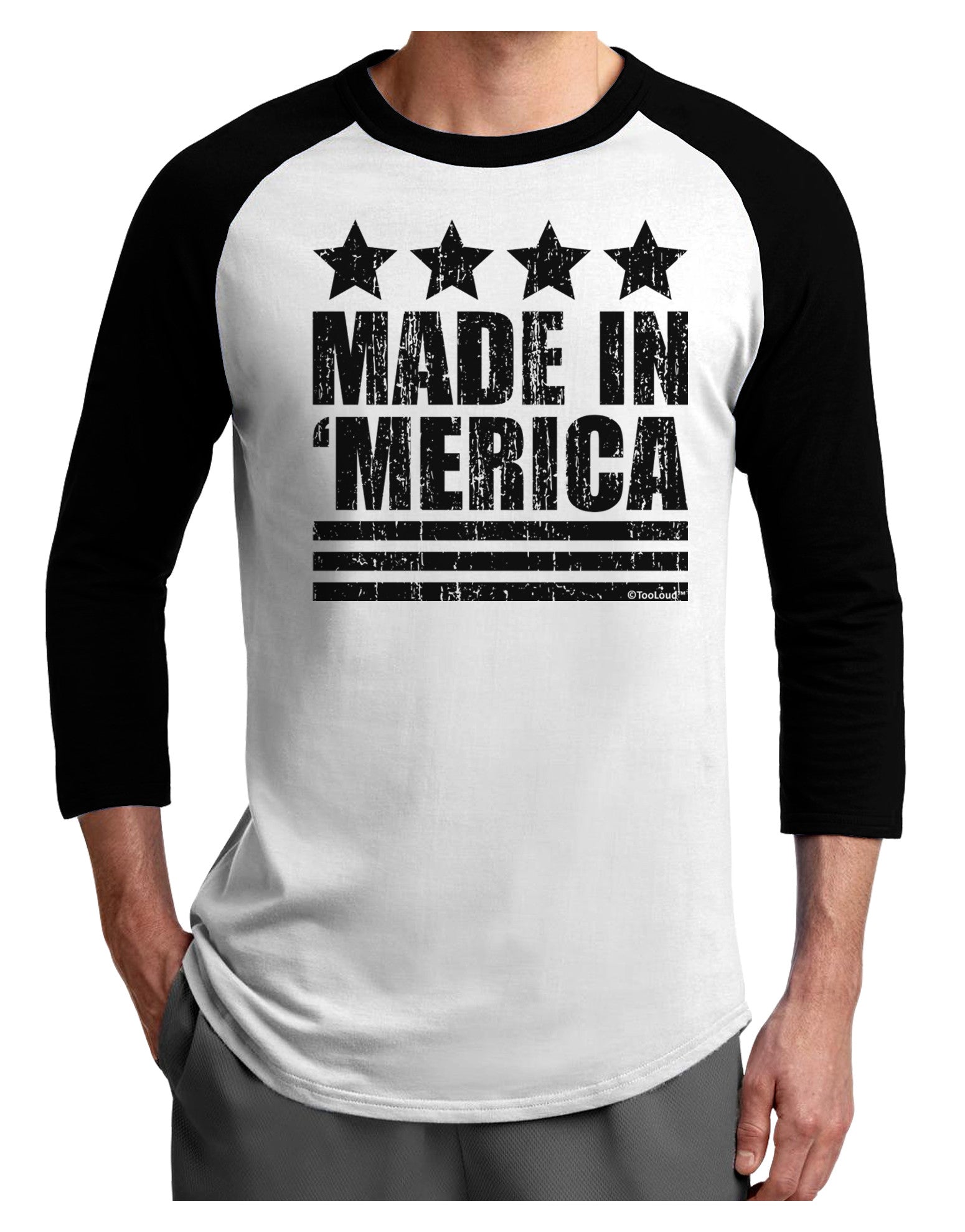 Made in Merica - Stars and Stripes Design Adult Raglan Shirt-TooLoud-White-Black-X-Small-Davson Sales