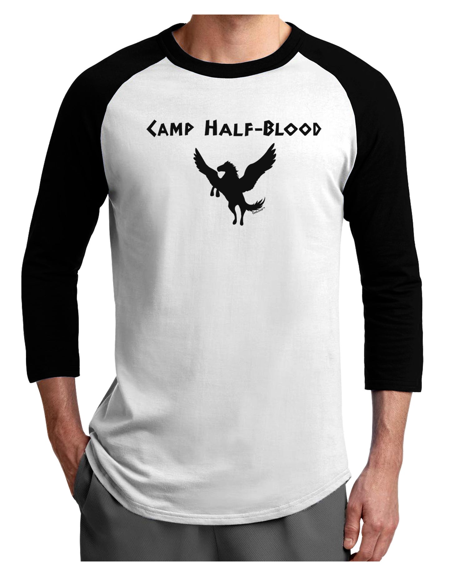 Pegasus Camp Half-Blood Adult Raglan Shirt-TooLoud-White-Black-X-Small-Davson Sales