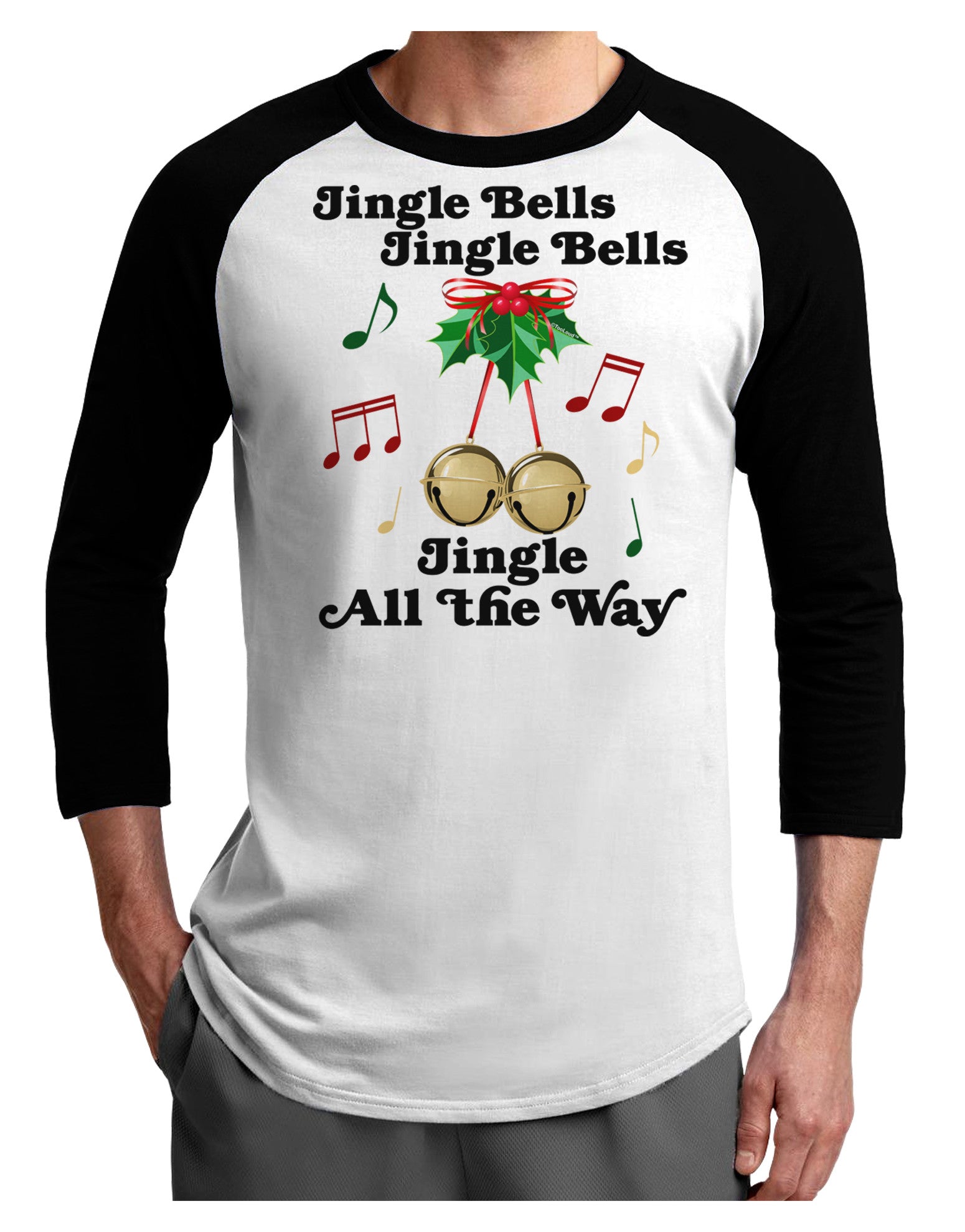 Jingle Bells All the way Adult Raglan Shirt-Raglan Shirt-TooLoud-White-Black-X-Small-Davson Sales