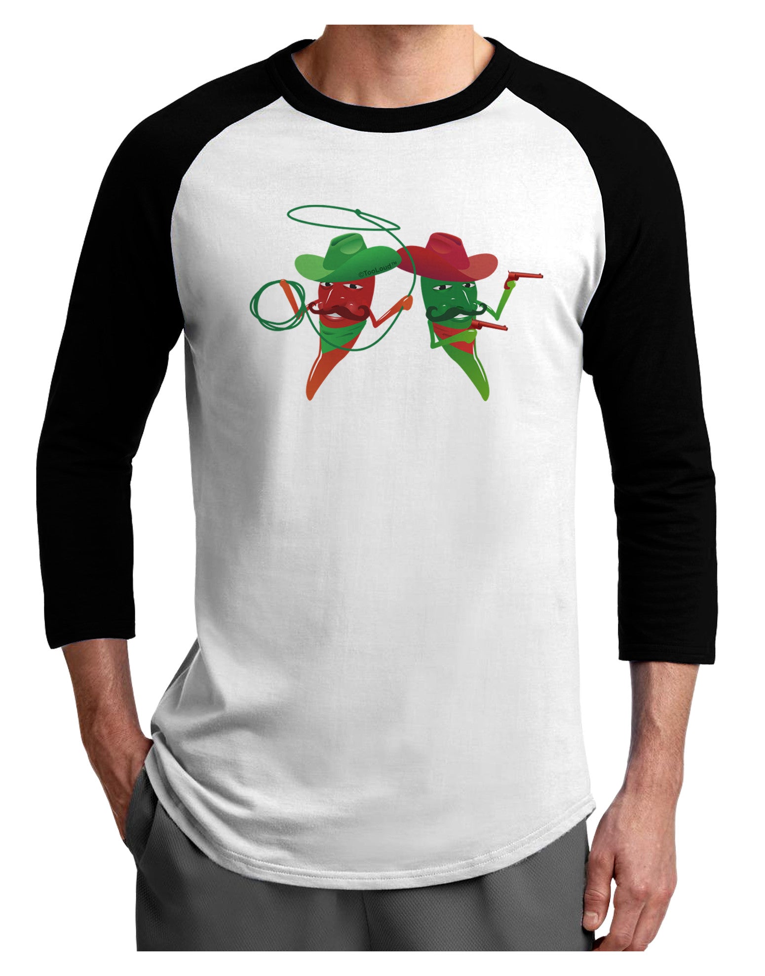 Cowboy Chili Peppers Adult Raglan Shirt-Raglan Shirt-TooLoud-White-Black-X-Small-Davson Sales