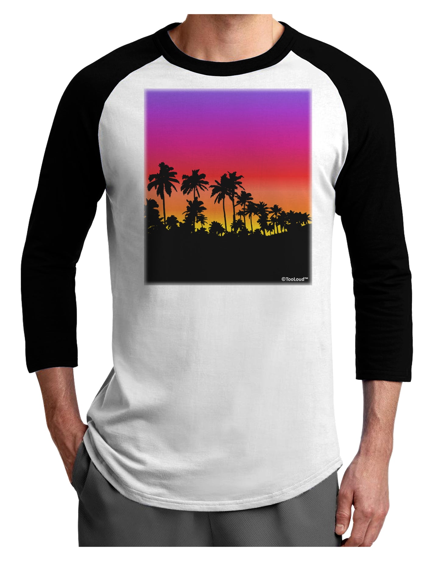 Palm Trees and Sunset Design Adult Raglan Shirt by TooLoud-TooLoud-White-Black-X-Small-Davson Sales