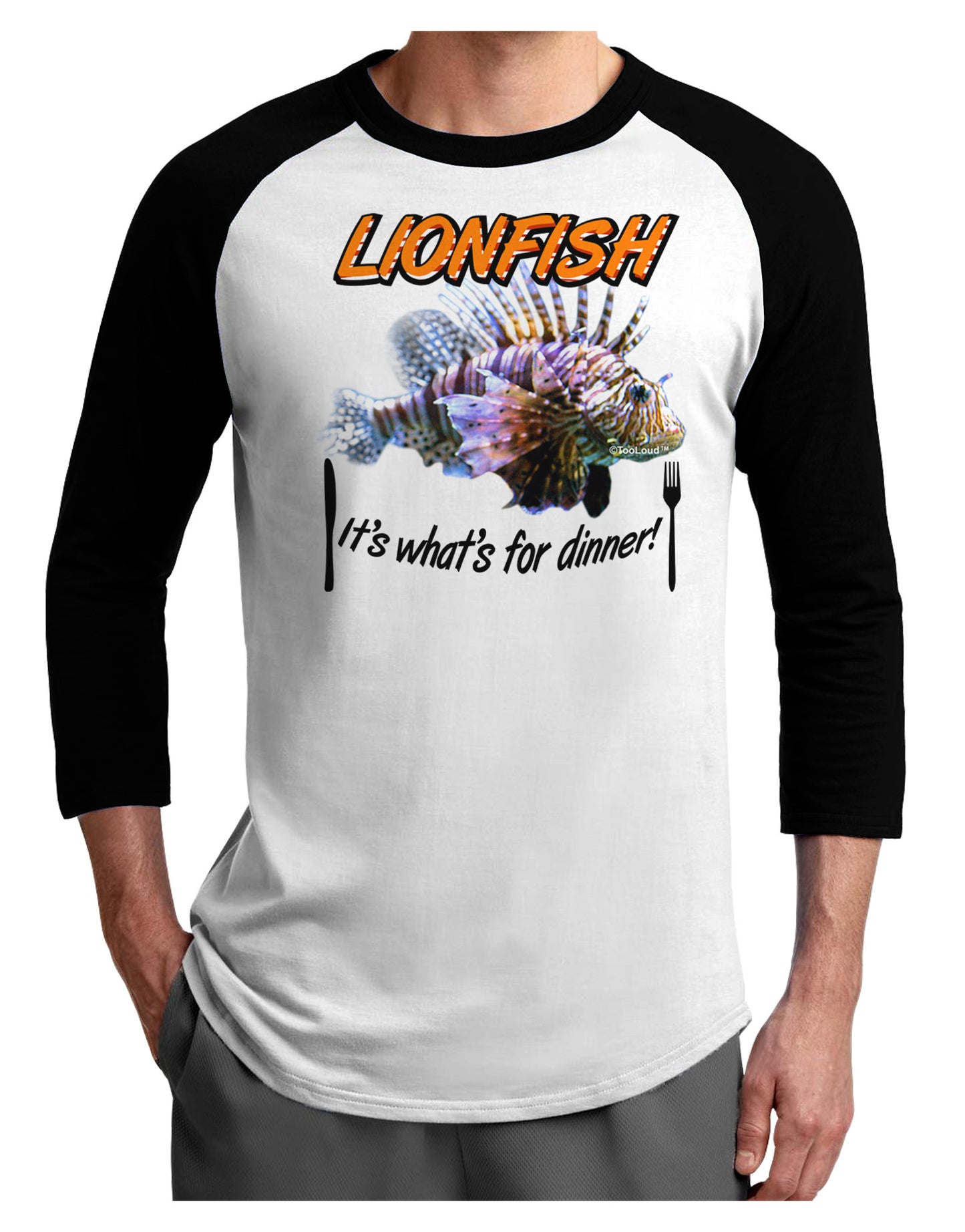 Lionfish - It's What's For Dinner Adult Raglan Shirt-Raglan Shirt-TooLoud-White-Black-X-Small-Davson Sales