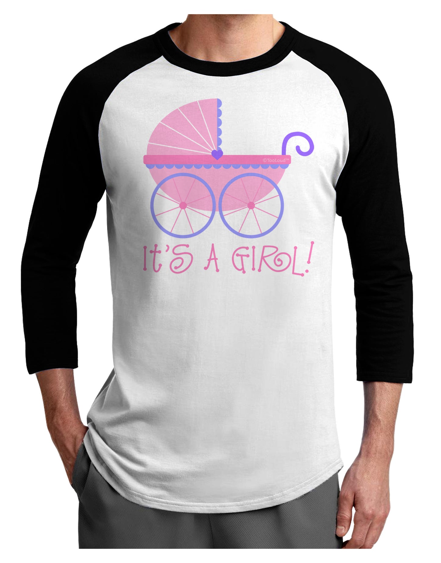 It's a Girl - Baby Carriage Adult Raglan Shirt-TooLoud-White-Black-X-Small-Davson Sales