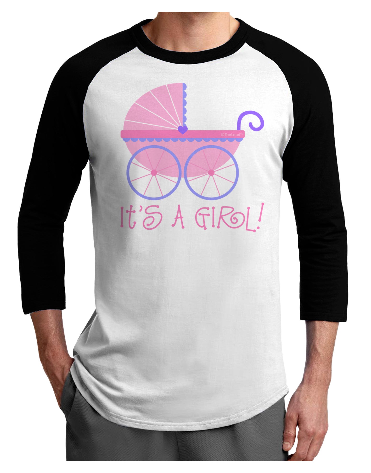 It's a Girl - Baby Carriage Adult Raglan Shirt-TooLoud-White-Black-X-Small-Davson Sales