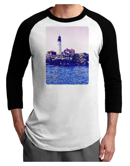Watercolor Lighthouse 2 Adult Raglan Shirt-TooLoud-White-Black-X-Small-Davson Sales