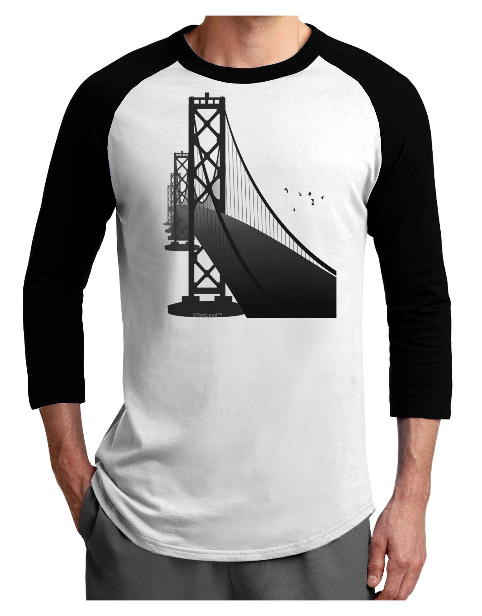 San Francisco Bay Bridge Adult Raglan Shirt-Raglan Shirt-TooLoud-White-Black-X-Small-Davson Sales