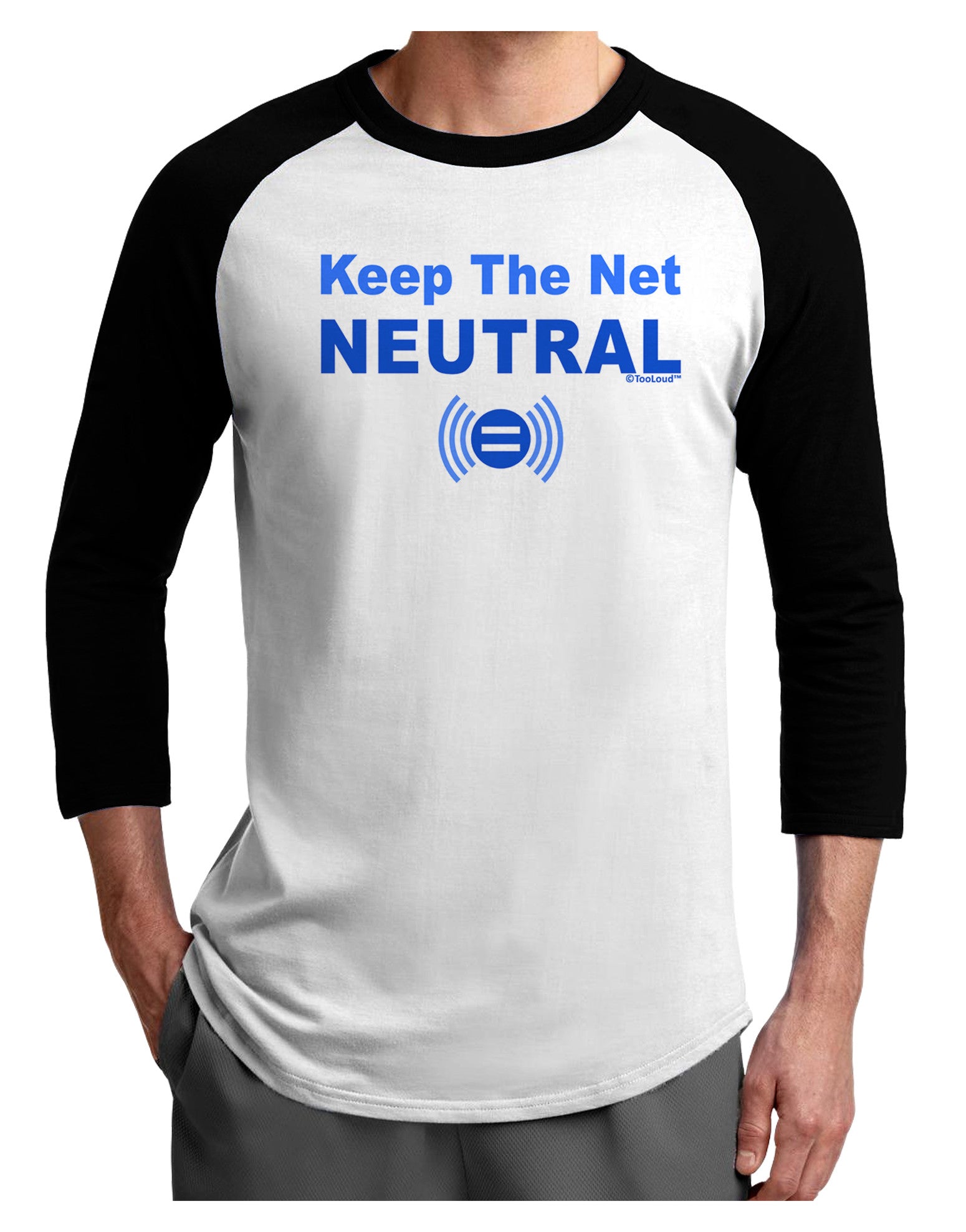 Keep the Net Neutral Adult Raglan Shirt-TooLoud-White-Black-X-Small-Davson Sales