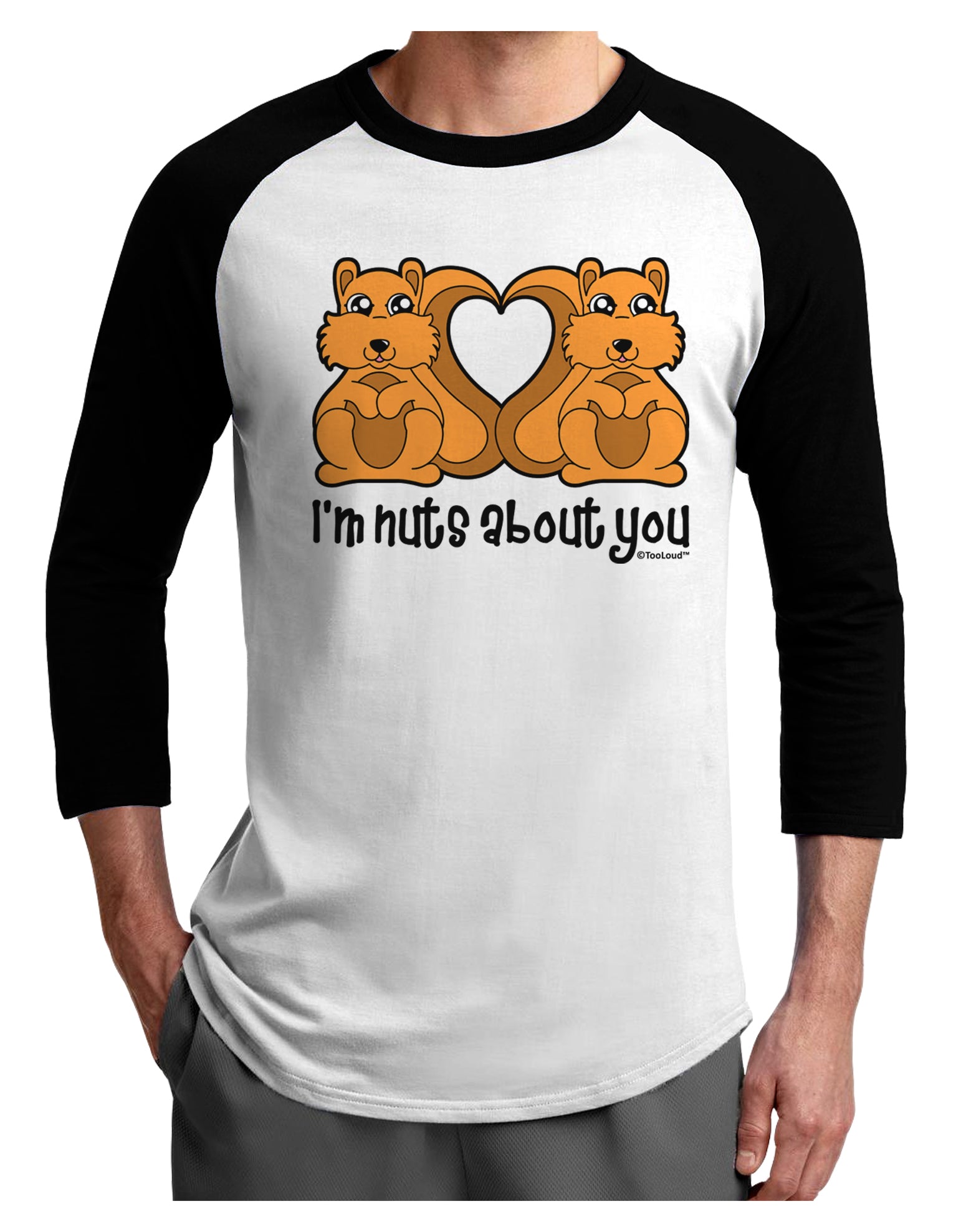 Cute Squirrels - I'm Nuts About You Adult Raglan Shirt by TooLoud-Mens T-Shirt-TooLoud-White-Black-X-Small-Davson Sales