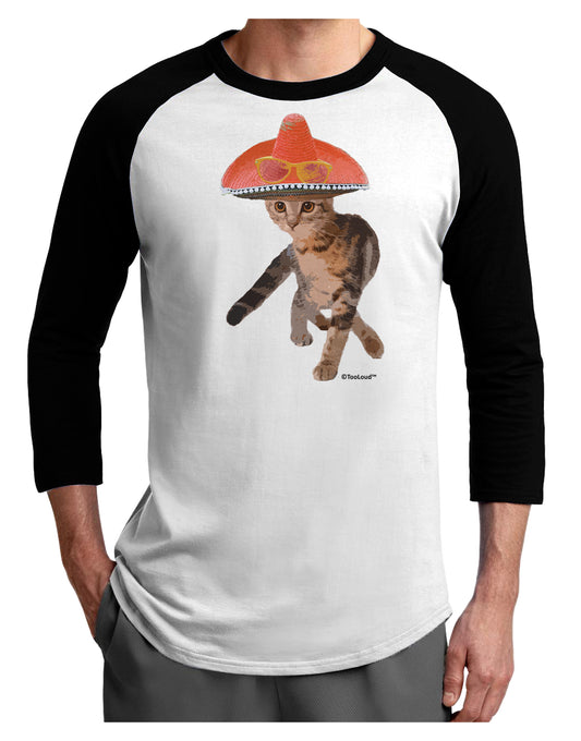 Cat with Pink Sombrero and Sunglasses Adult Raglan Shirt by TooLoud-TooLoud-White-Black-X-Small-Davson Sales