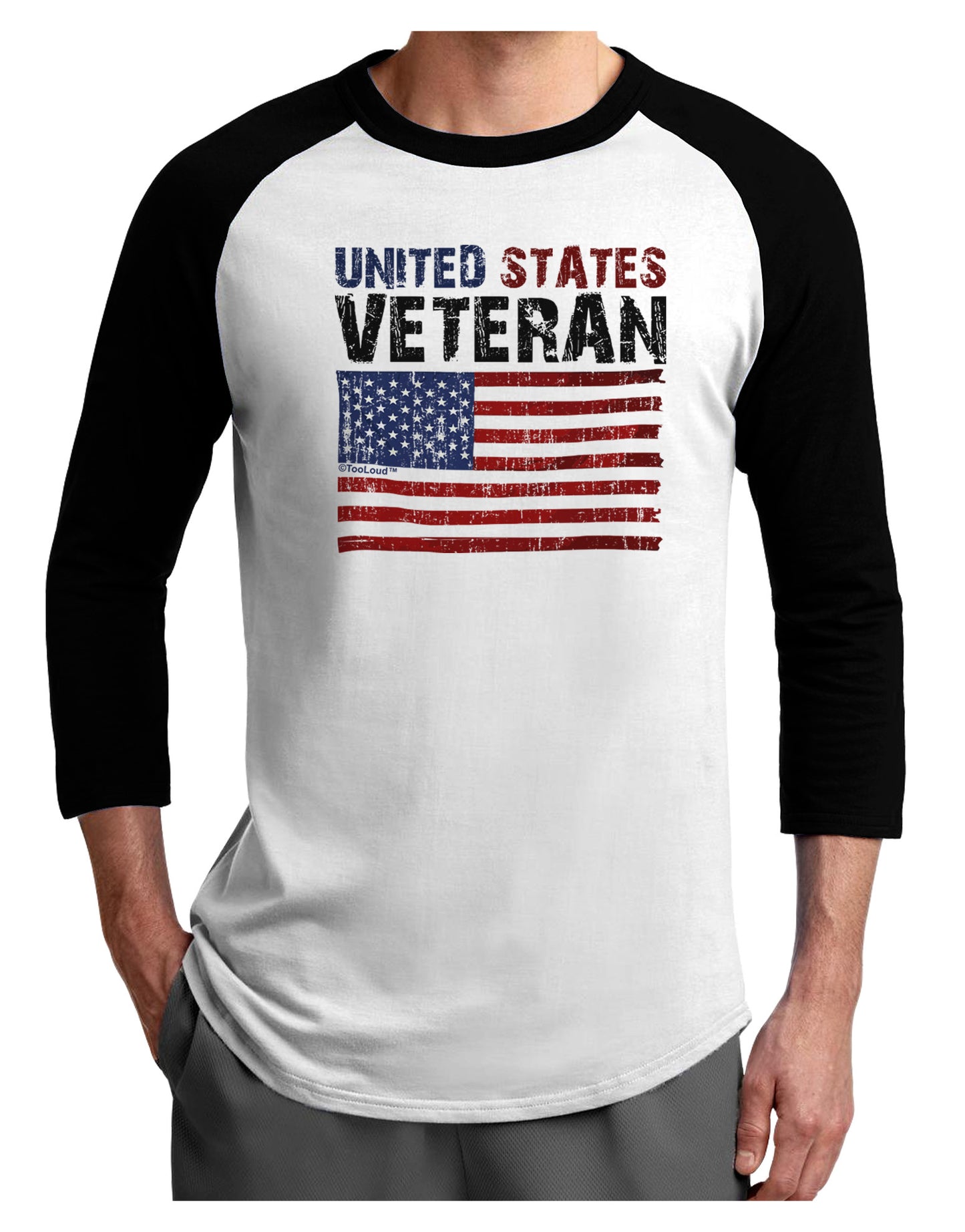 US Veteran Distressed Adult Raglan Shirt-Raglan Shirt-TooLoud-White-Black-X-Small-Davson Sales