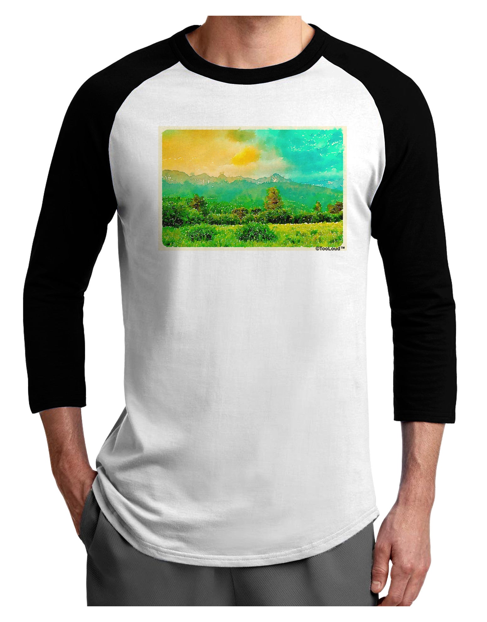 Mountain Sunset Watercolor Adult Raglan Shirt-TooLoud-White-Black-X-Small-Davson Sales