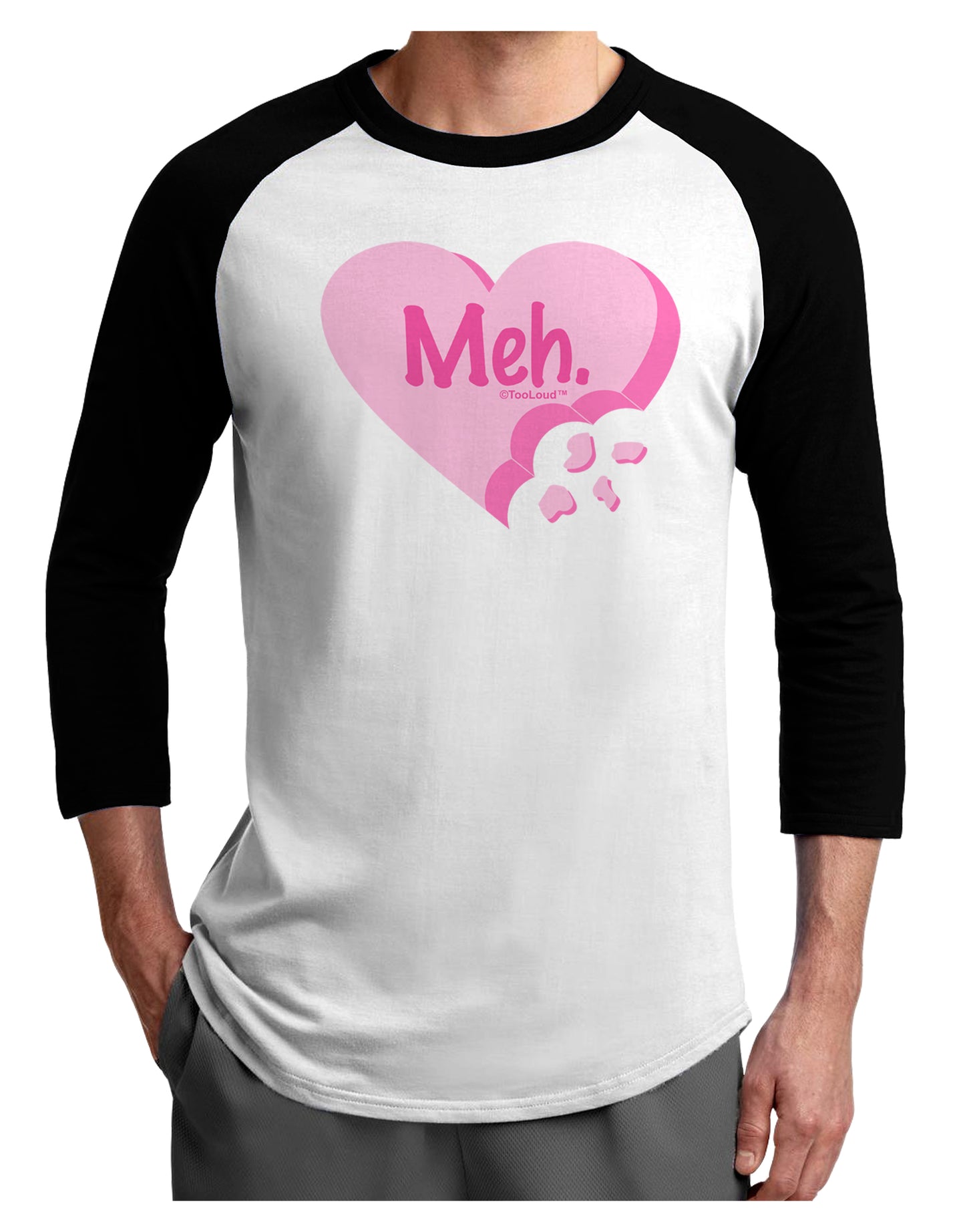Meh Candy Heart - Valentines Day Adult Raglan Shirt by TooLoud-TooLoud-White-Black-X-Small-Davson Sales