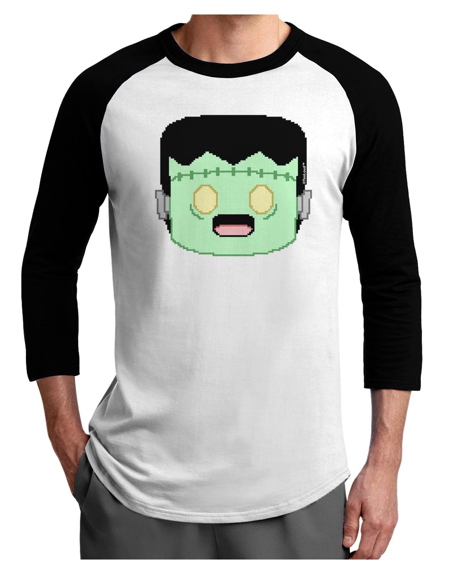 Cute Pixel Monster Adult Raglan Shirt-TooLoud-White-Black-X-Small-Davson Sales