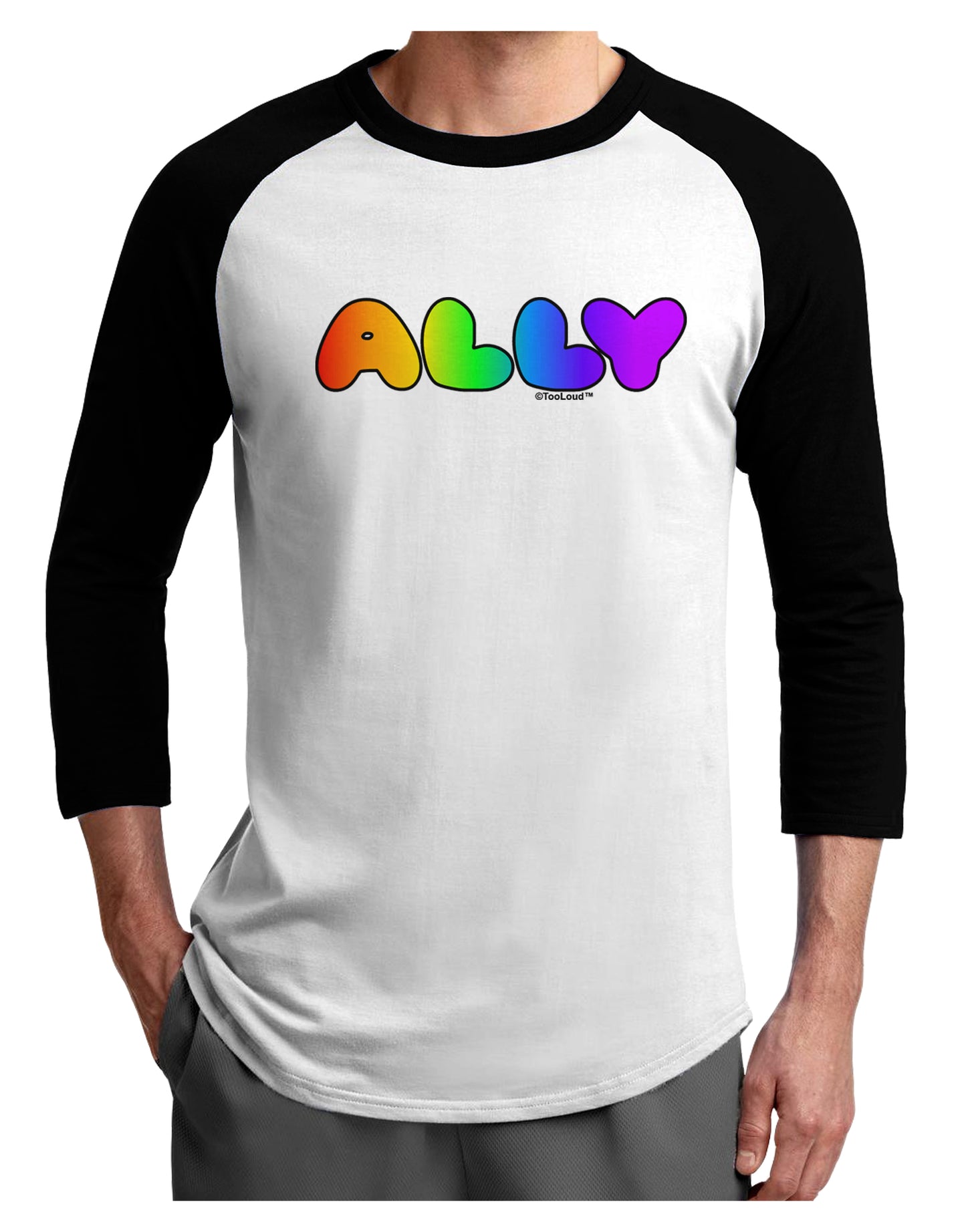 LGBT Ally Rainbow Text Adult Raglan Shirt by TooLoud-TooLoud-White-Black-X-Small-Davson Sales