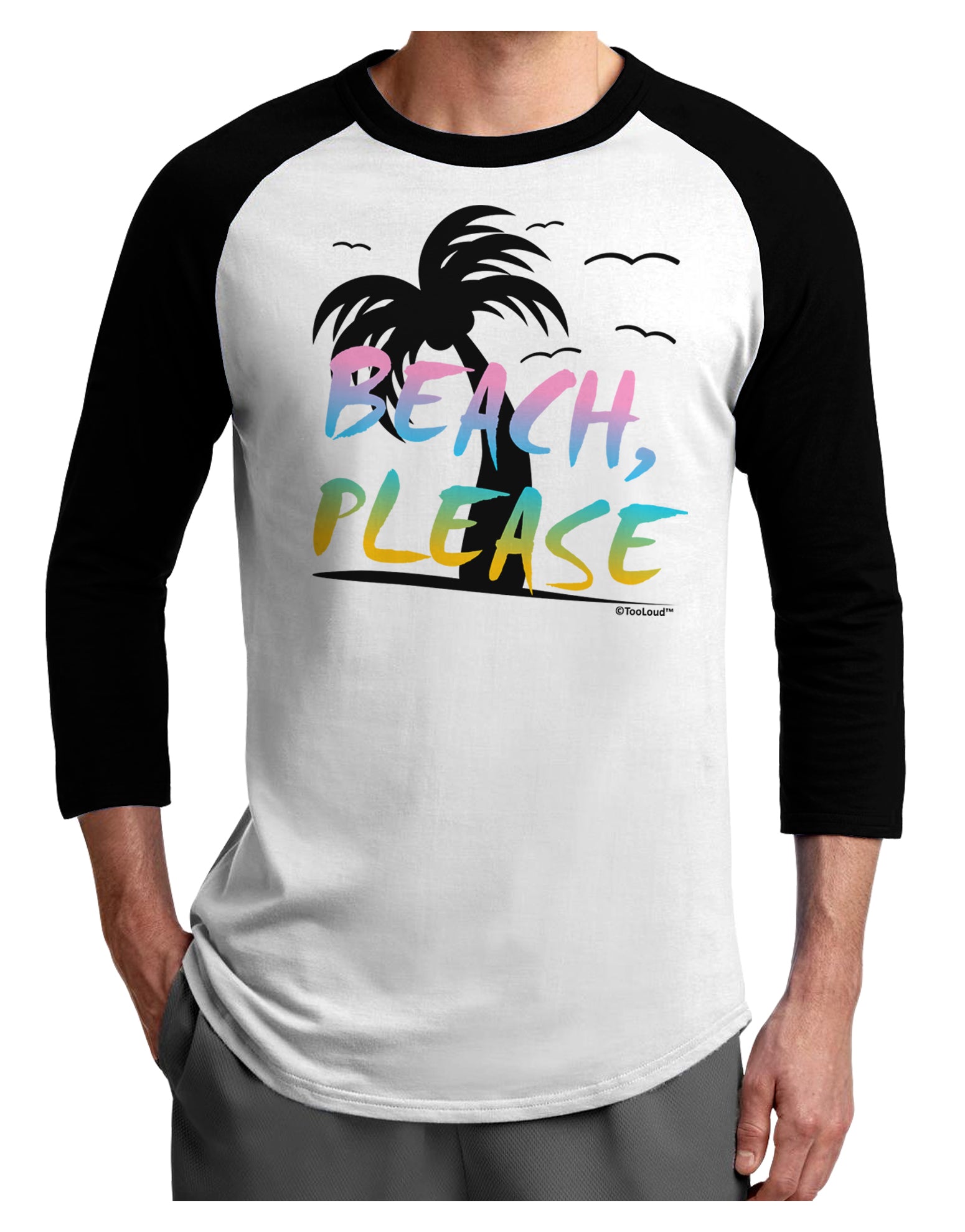 Beach Please - Summer Colors with Palm Trees Adult Raglan Shirt-TooLoud-White-Black-X-Small-Davson Sales