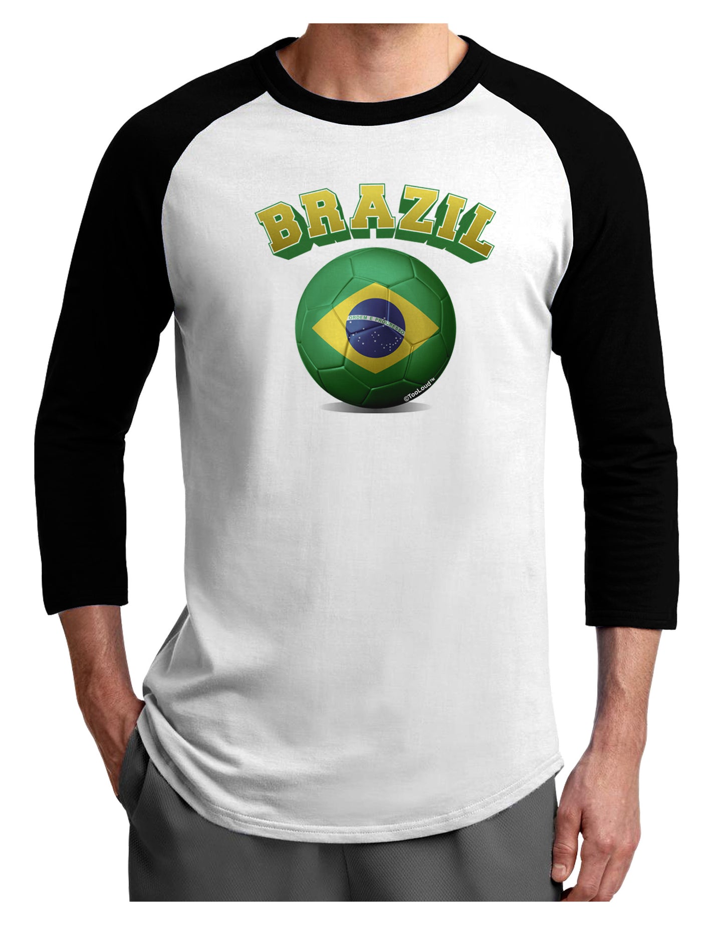 Soccer Ball Flag - Brazil Adult Raglan Shirt-Raglan Shirt-TooLoud-White-Black-X-Small-Davson Sales