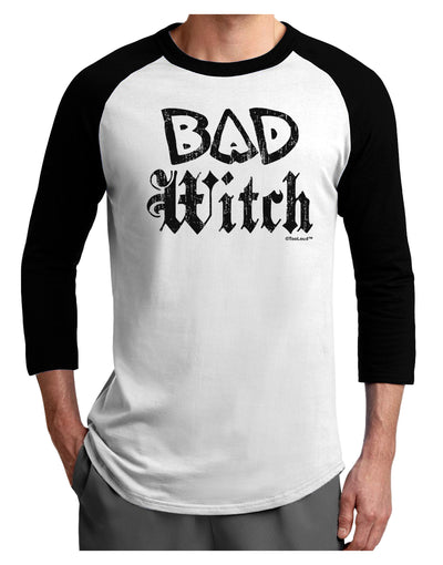 Bad Witch Distressed Adult Raglan Shirt-TooLoud-White-Black-X-Small-Davson Sales