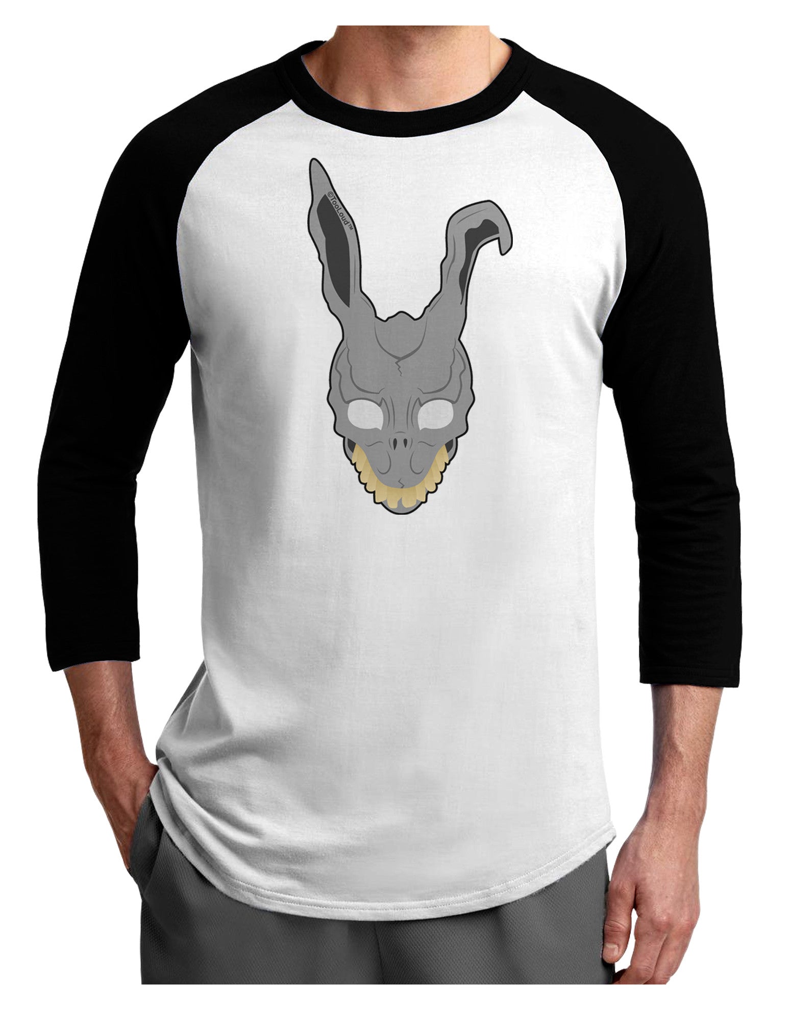 Scary Bunny Face Adult Raglan Shirt-TooLoud-White-Black-X-Small-Davson Sales