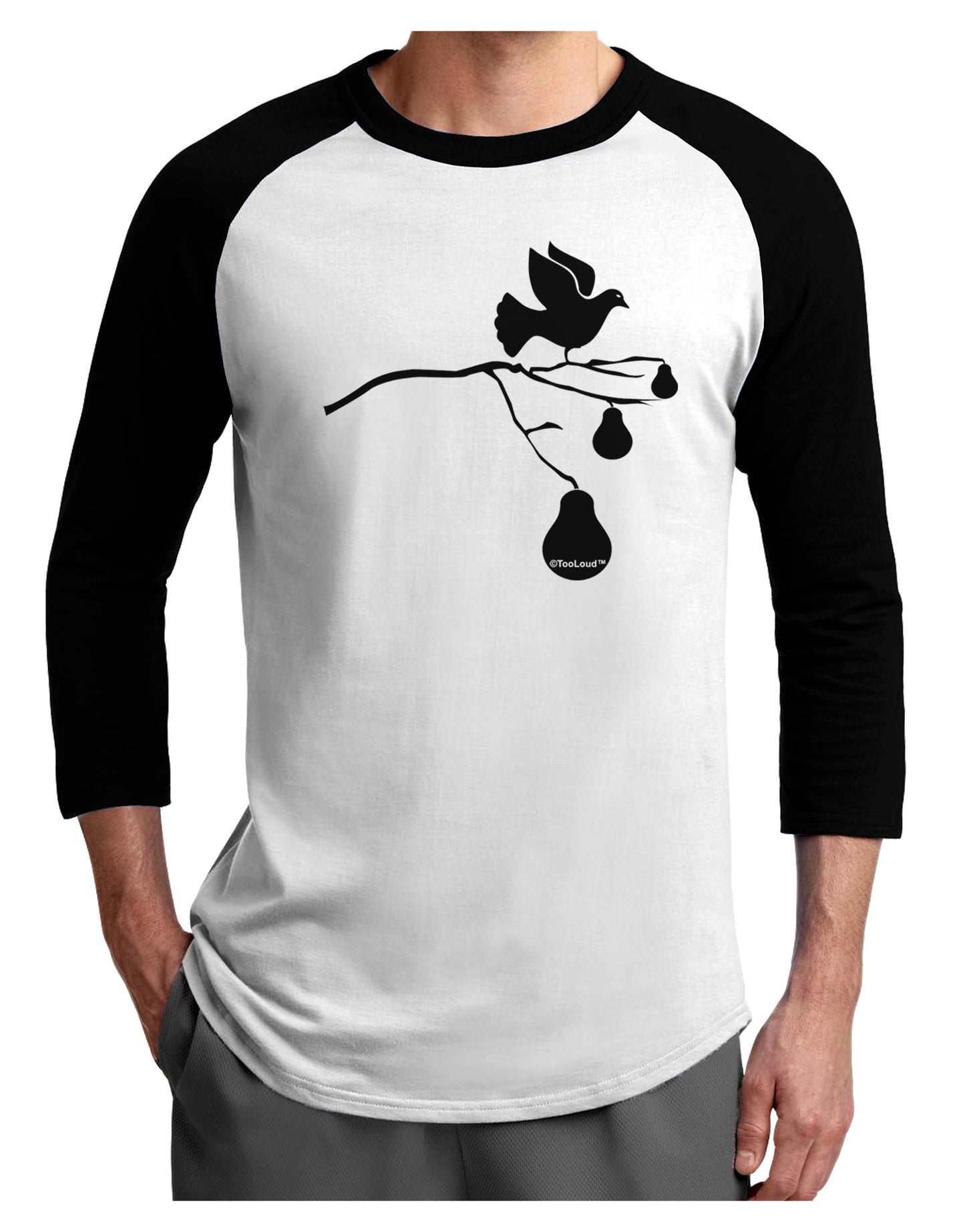 Partridge In A Pear Tree Adult Raglan Shirt-TooLoud-White-Black-X-Small-Davson Sales