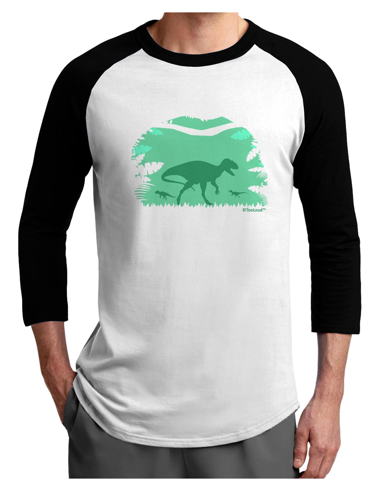 Dinosaur Silhouettes - Jungle Adult Raglan Shirt by TooLoud-TooLoud-White-Black-X-Small-Davson Sales