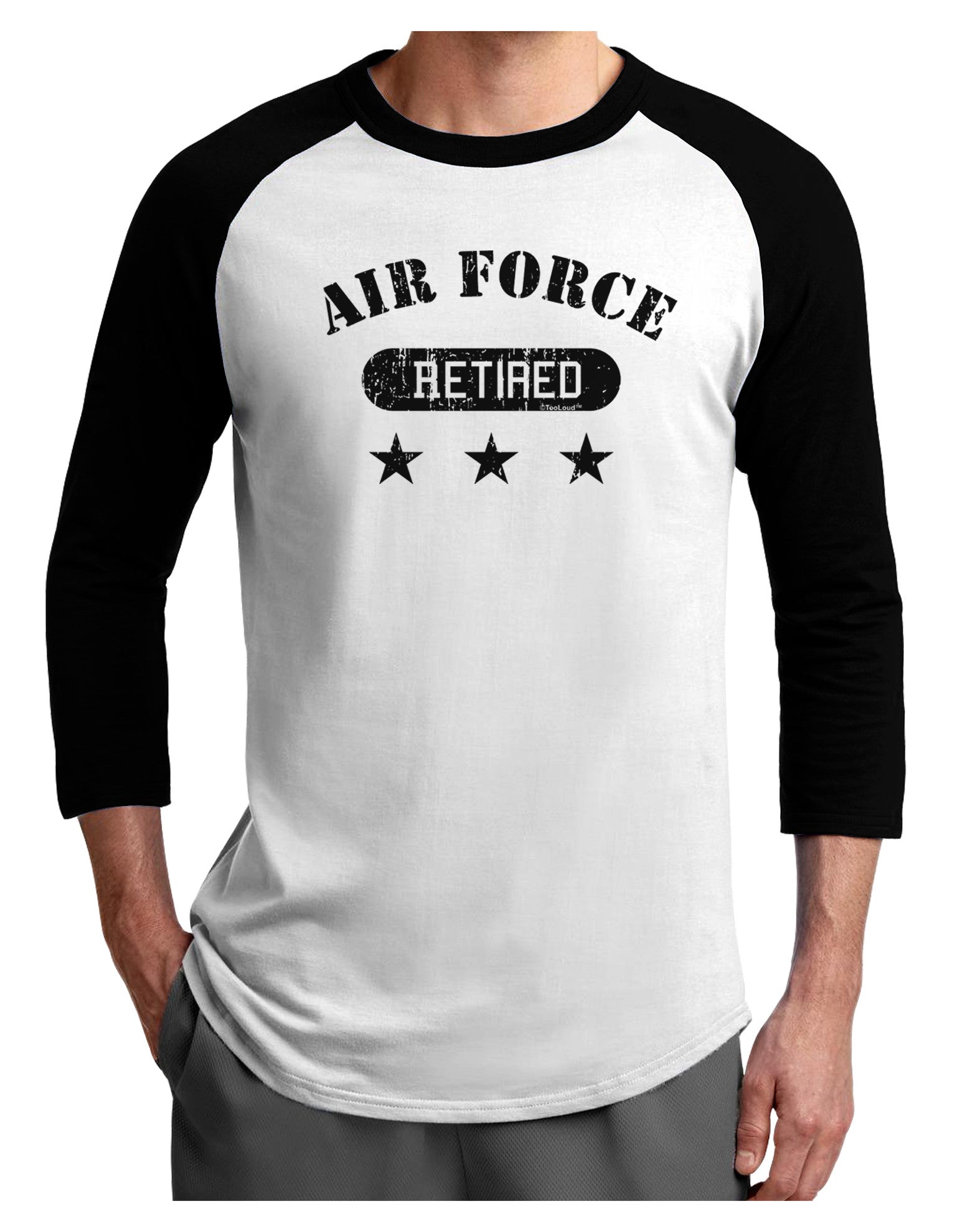 Retired Air Force Adult Raglan Shirt-TooLoud-White-Black-X-Small-Davson Sales