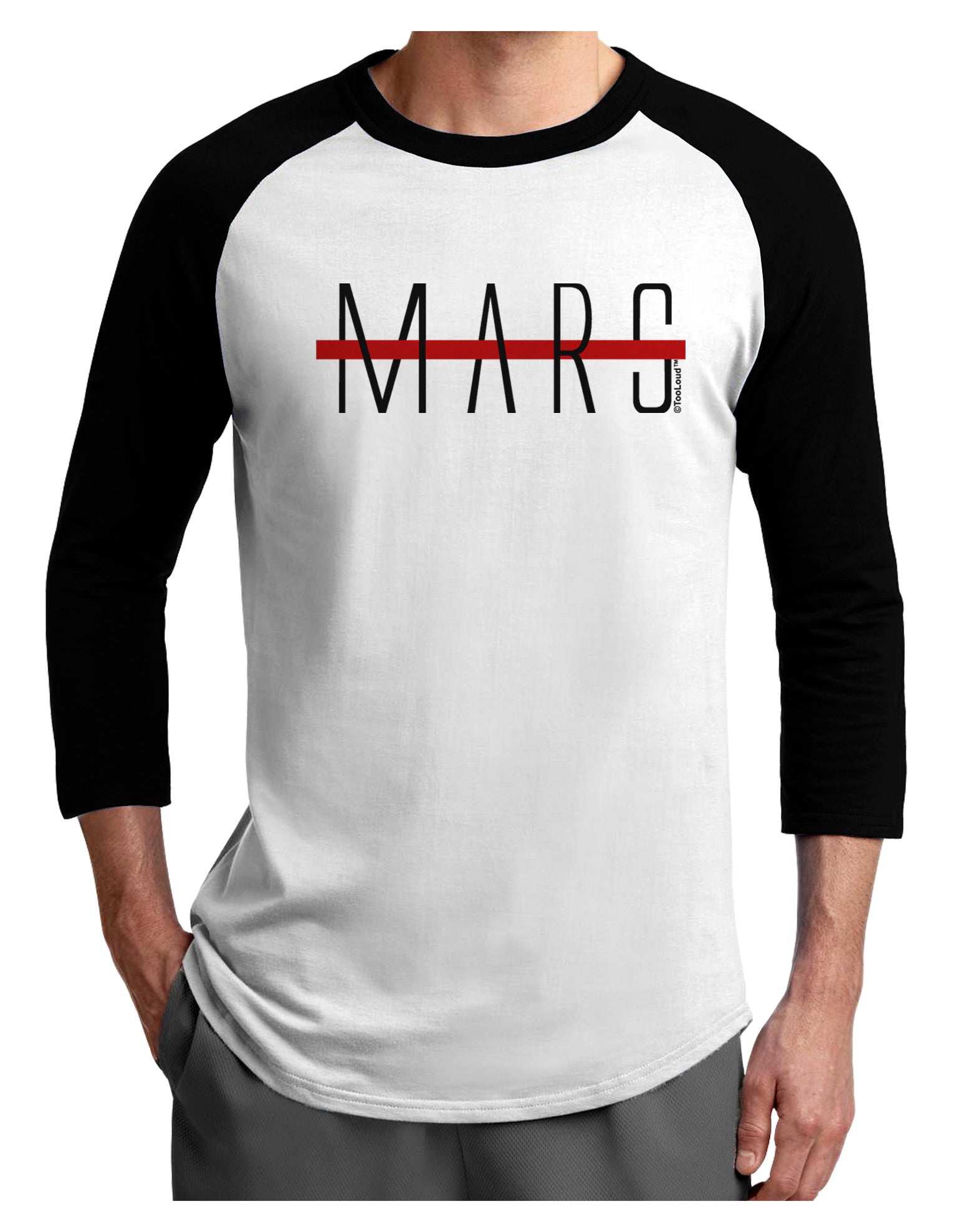 Planet Mars Text Only Adult Raglan Shirt-TooLoud-White-Black-X-Small-Davson Sales