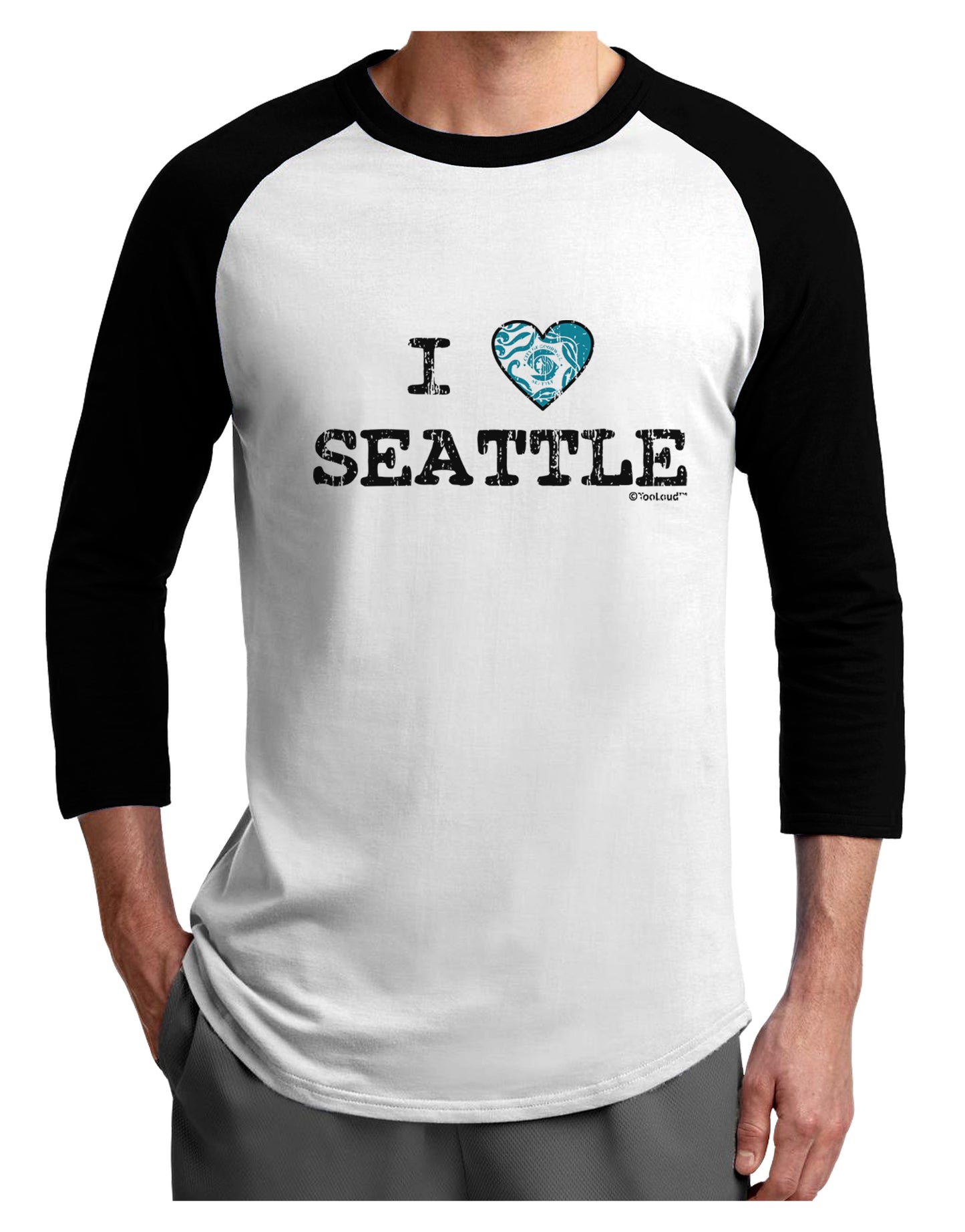 Distressed I Heart Seattle - Heart Flag Adult Raglan Shirt by TooLoud-TooLoud-White-Black-X-Small-Davson Sales
