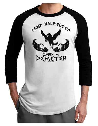 Cabin 4 Demeter Camp Half Blood Adult Raglan Shirt-TooLoud-White-Black-X-Small-Davson Sales