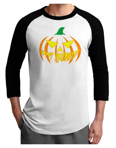 Happy Halloween Jack Yellow Adult Raglan Shirt-Raglan Shirt-TooLoud-White-Black-X-Small-Davson Sales