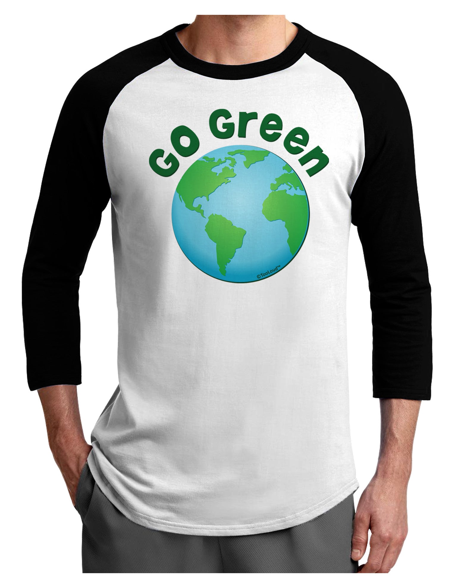 Go Green - Planet Earth Adult Raglan Shirt-TooLoud-White-Black-X-Small-Davson Sales