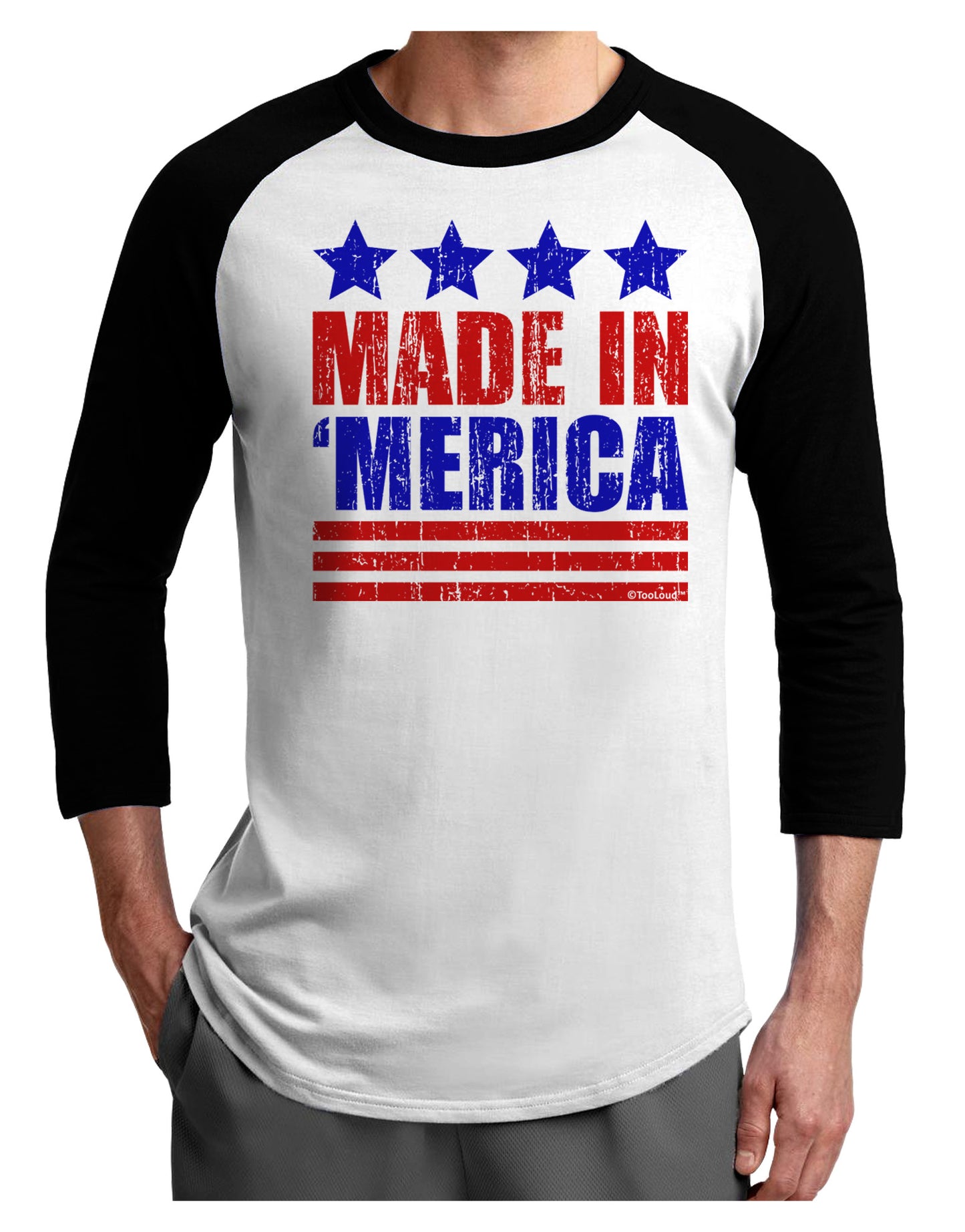Made in Merica - Stars and Stripes Color Design Adult Raglan Shirt-TooLoud-White-Black-X-Small-Davson Sales