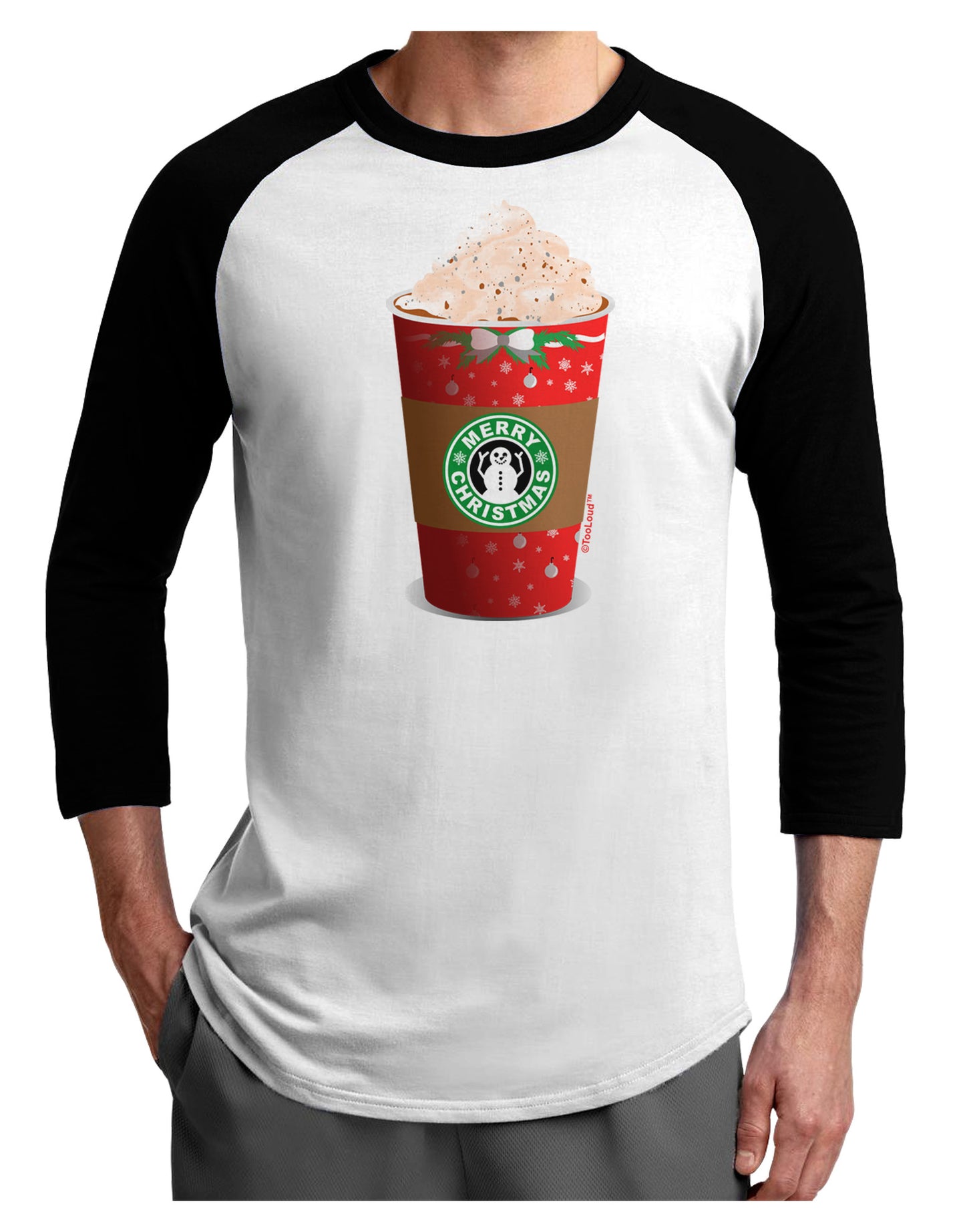 Merry Christmas Latte Cup Adult Raglan Shirt-Raglan Shirt-TooLoud-White-Black-X-Small-Davson Sales