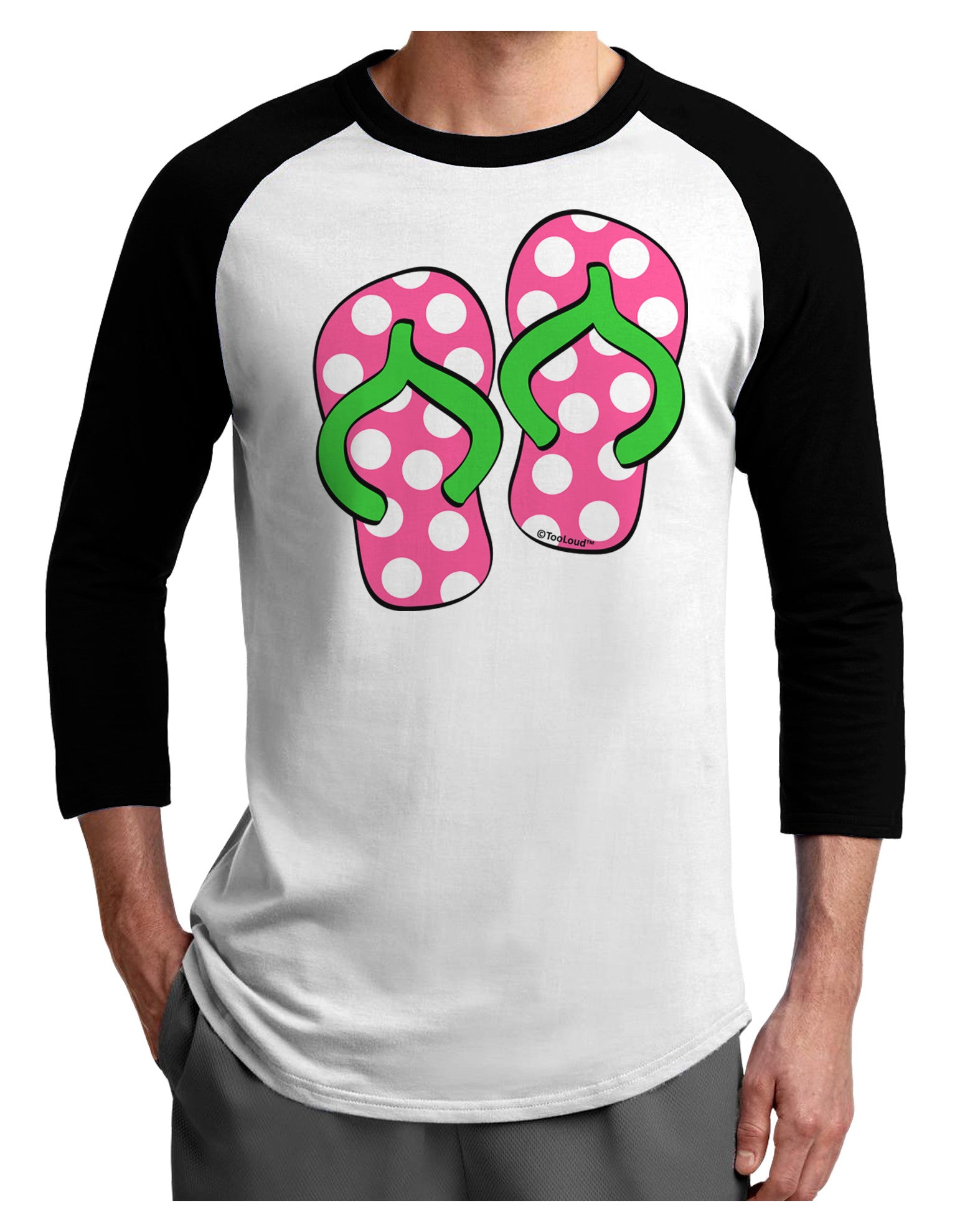 Cute Polka Dot Flip Flops - Pink and Green Adult Raglan Shirt-TooLoud-White-Black-X-Small-Davson Sales