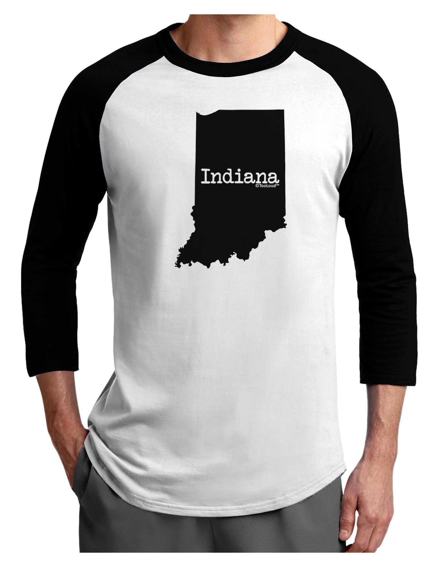Indiana - United States Shape Adult Raglan Shirt-Raglan Shirt-TooLoud-White-Black-X-Small-Davson Sales