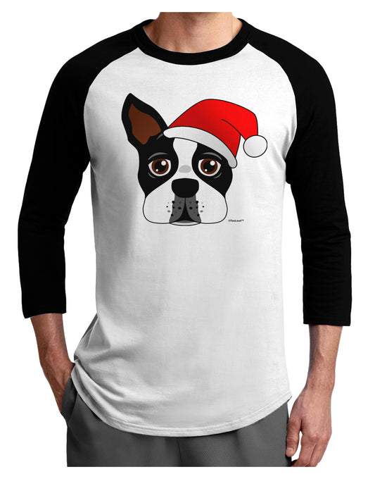 Cute Dog with Santa Hat - Christmas Adult Raglan Shirt-TooLoud-White-Black-X-Small-Davson Sales