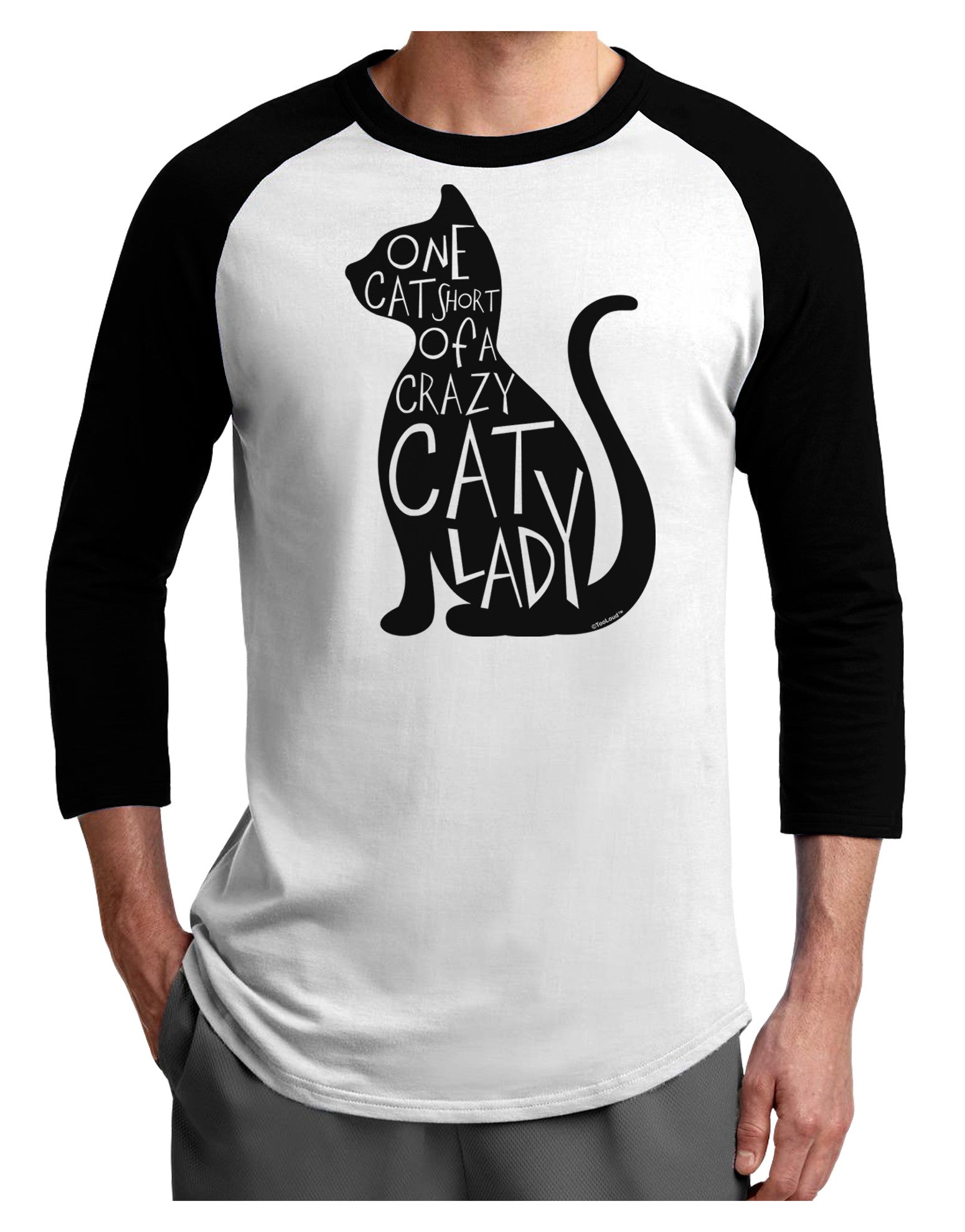 One Cat Short Of A Crazy Cat Lady Adult Raglan Shirt-TooLoud-White-Black-X-Small-Davson Sales