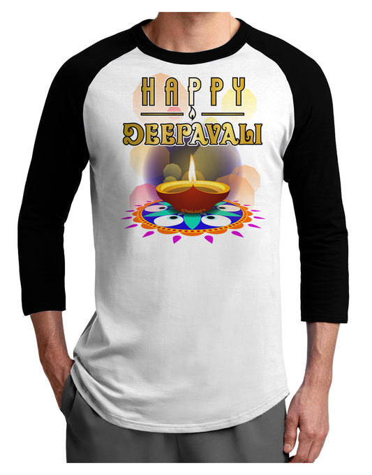 Happy Deepavali - Rangoli and Diya Adult Raglan Shirt by-Raglan Shirt-TooLoud-White-Black-X-Small-Davson Sales