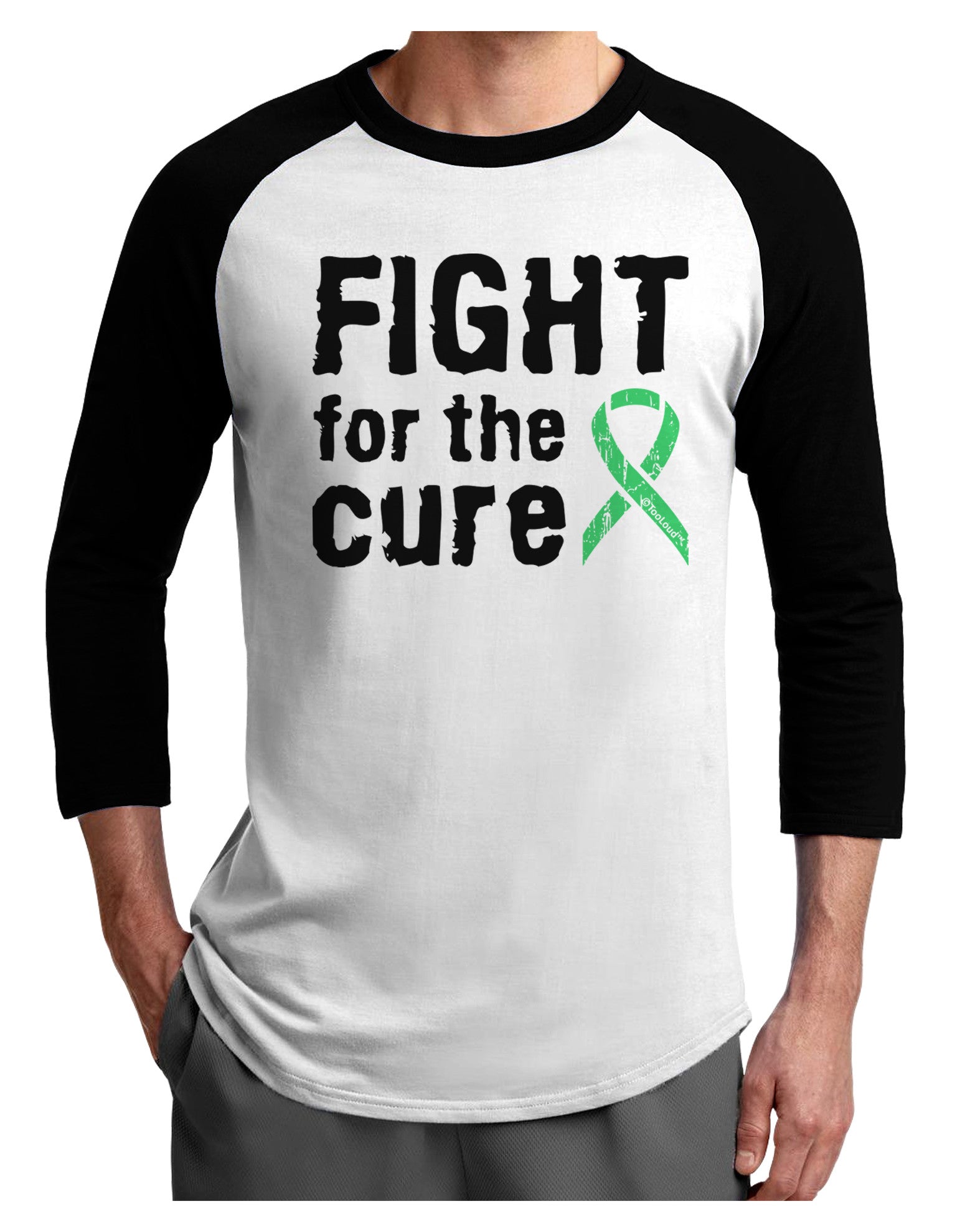 Fight for the Cure - Light Green Ribbon Celiac Disease Adult Raglan Shirt-TooLoud-White-Black-X-Small-Davson Sales