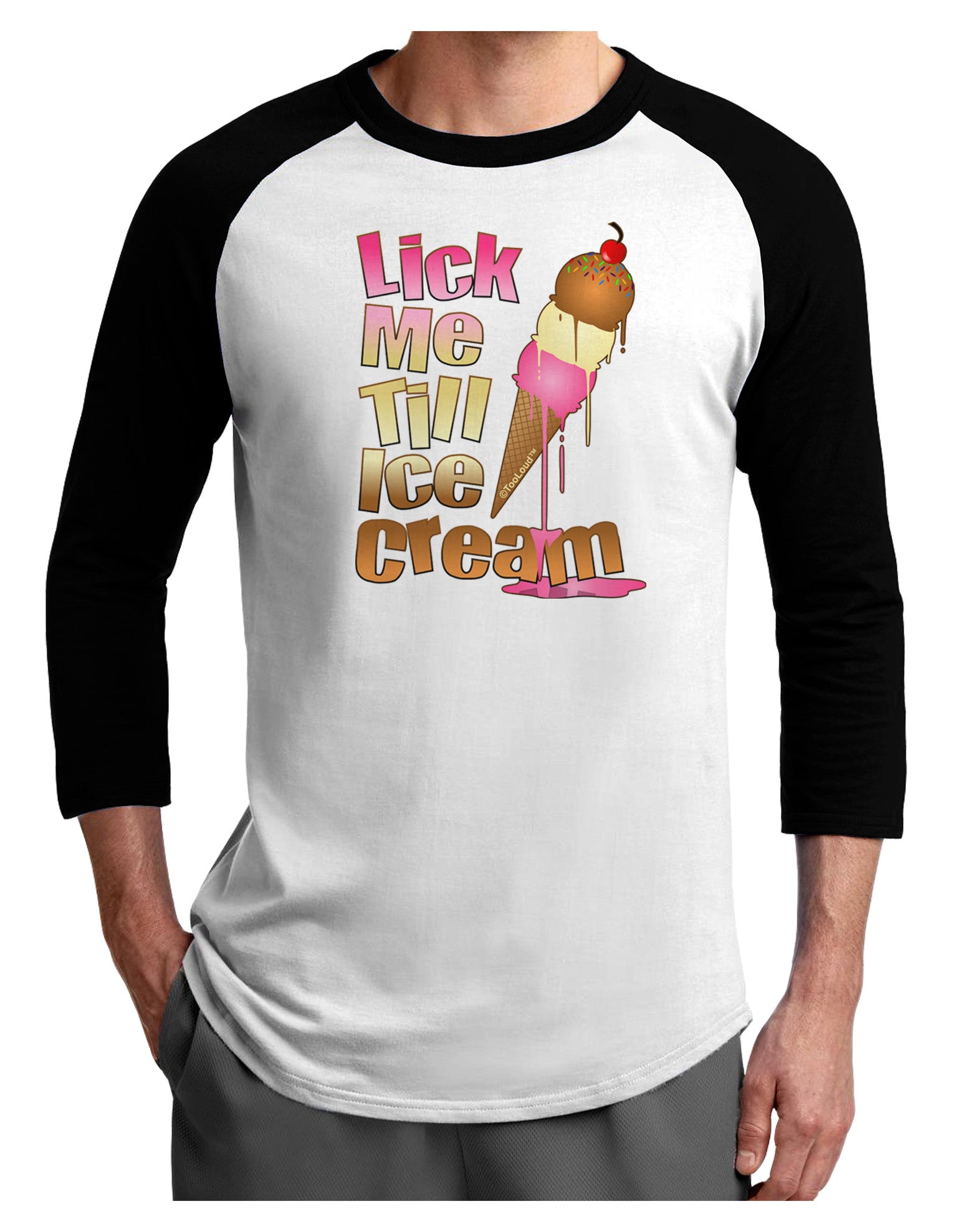 Lick Me Till Ice Cream Adult Raglan Shirt-Raglan Shirt-TooLoud-White-Black-X-Small-Davson Sales