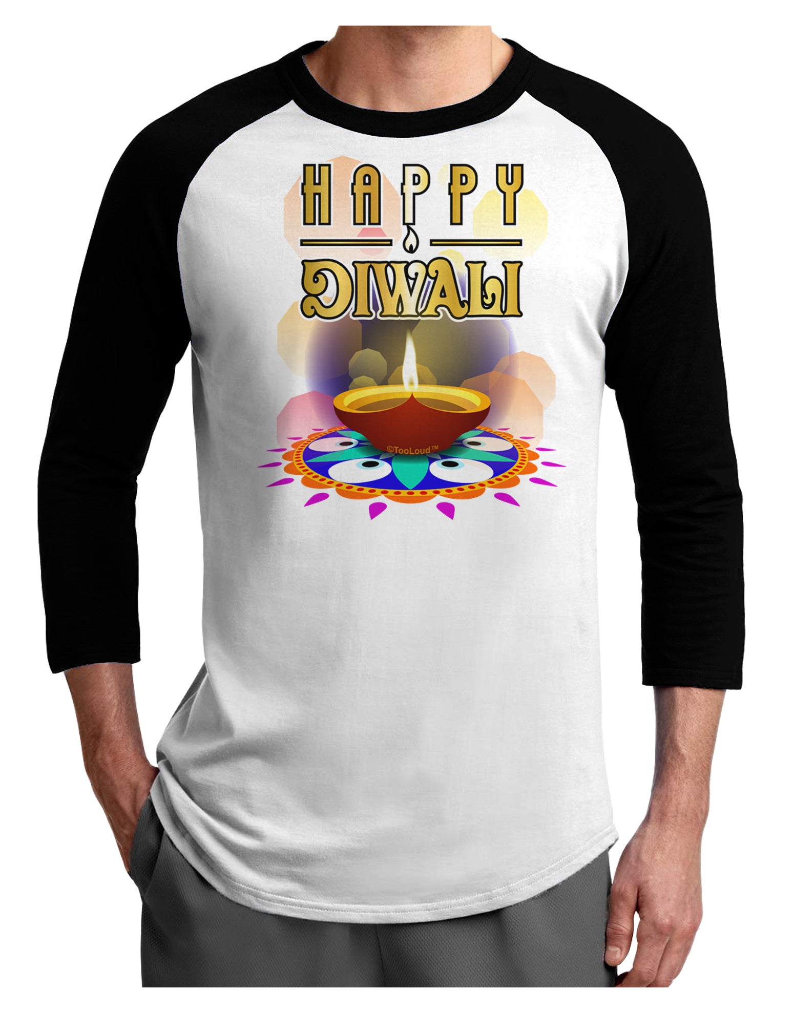 Happy Diwali - Rangoli and Diya Adult Raglan Shirt by-Raglan Shirt-TooLoud-White-Black-X-Small-Davson Sales
