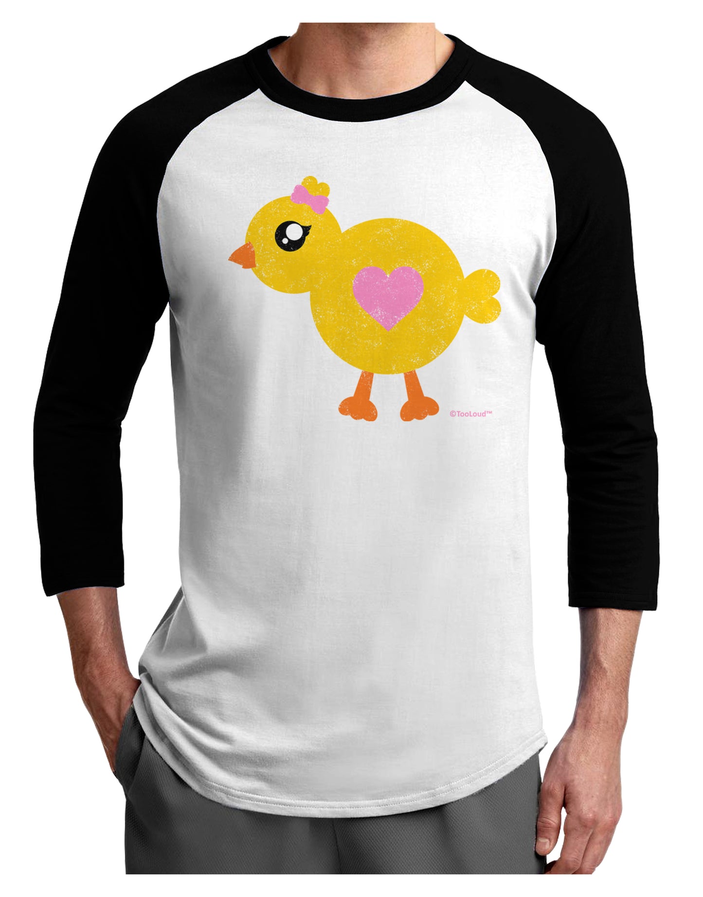 Cute Chick with Bow - Crayon Style Drawing Adult Raglan Shirt by TooLoud-TooLoud-White-Black-X-Small-Davson Sales