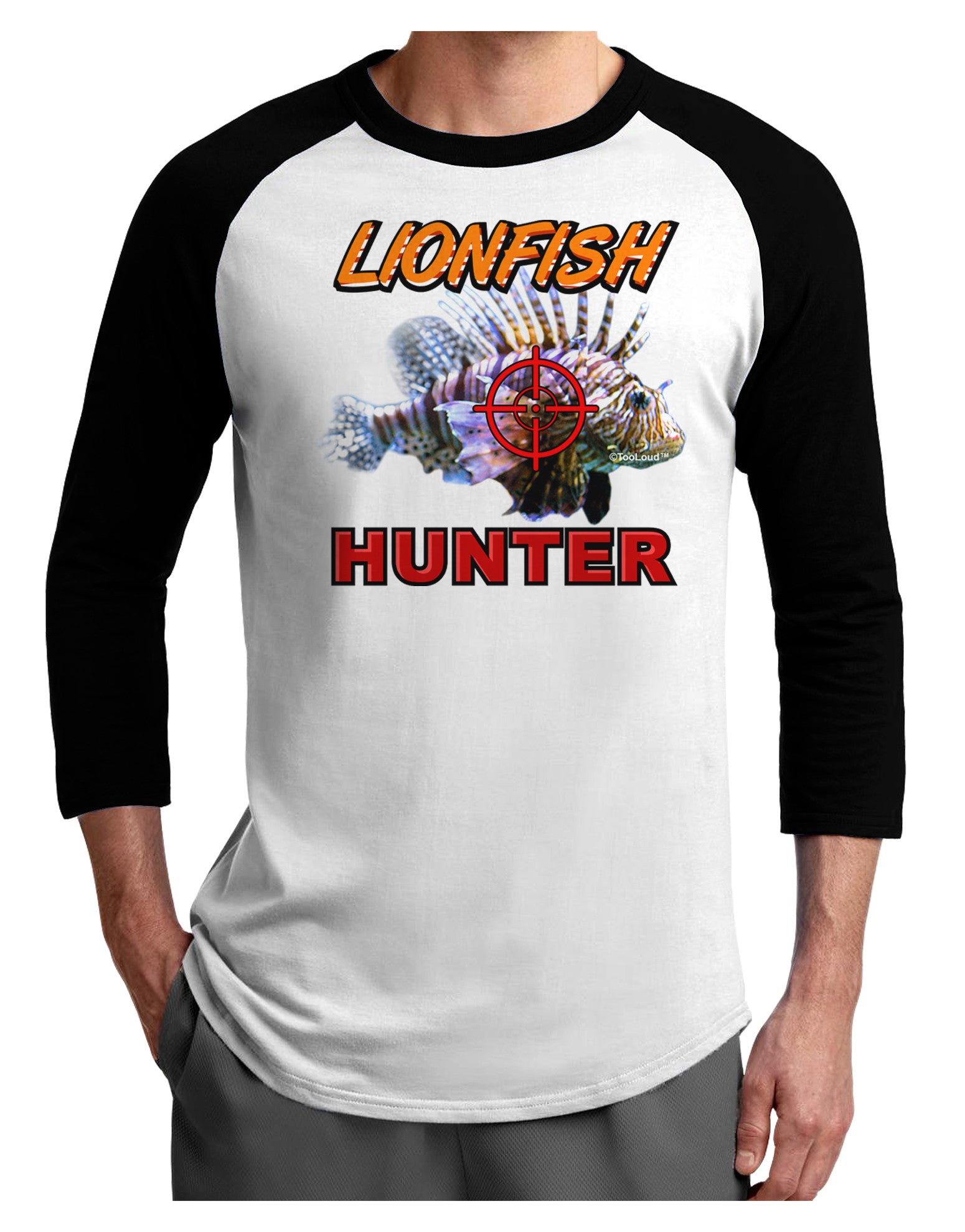 Lionfish Hunter Adult Raglan Shirt-Raglan Shirt-TooLoud-White-Black-X-Small-Davson Sales