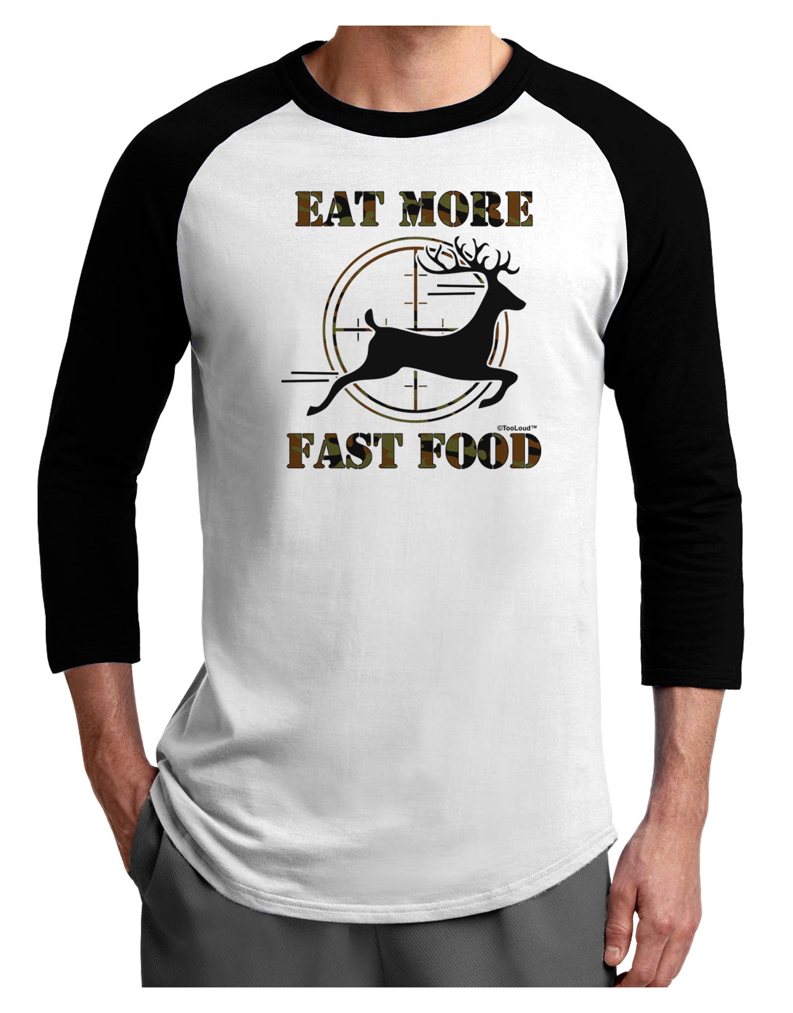 Eat More Fast Food - Deer Adult Raglan Shirt-TooLoud-White-Black-X-Small-Davson Sales