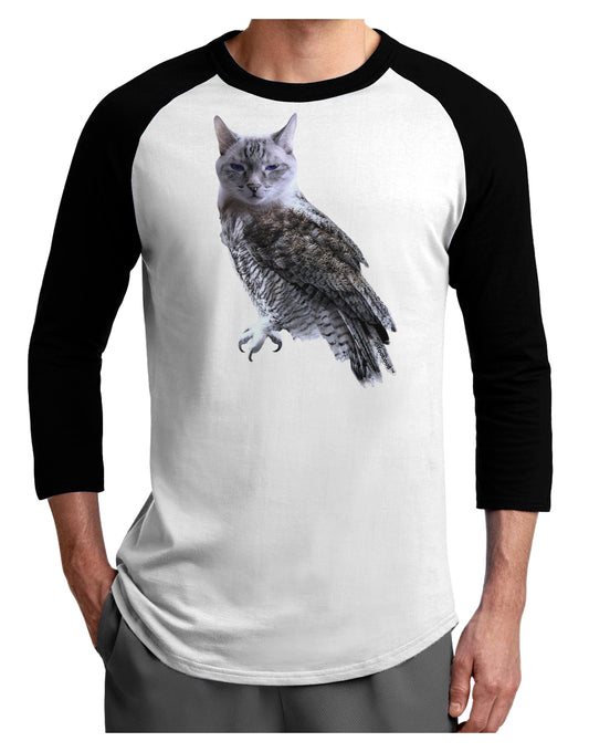 Lucky Cat Owl Adult Raglan Shirt-TooLoud-White-Black-X-Small-Davson Sales
