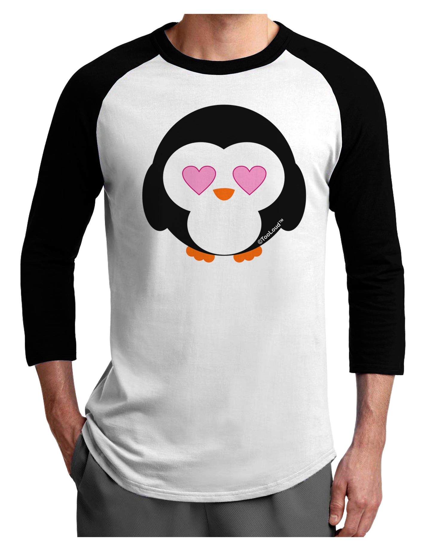Cute Penguin - Heart Eyes Adult Raglan Shirt by TooLoud-Raglan Shirt-TooLoud-White-Black-X-Small-Davson Sales
