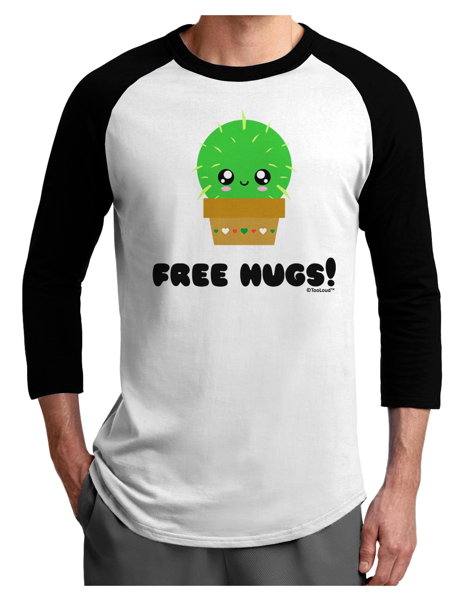 Cute Cactus - Free Hugs Adult Raglan Shirt by TooLoud-TooLoud-White-Black-X-Small-Davson Sales