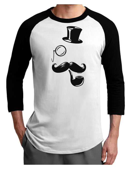 Tophat Mustache Pipe and Monocle Adult Raglan Shirt-Raglan Shirt-TooLoud-White-Black-X-Small-Davson Sales