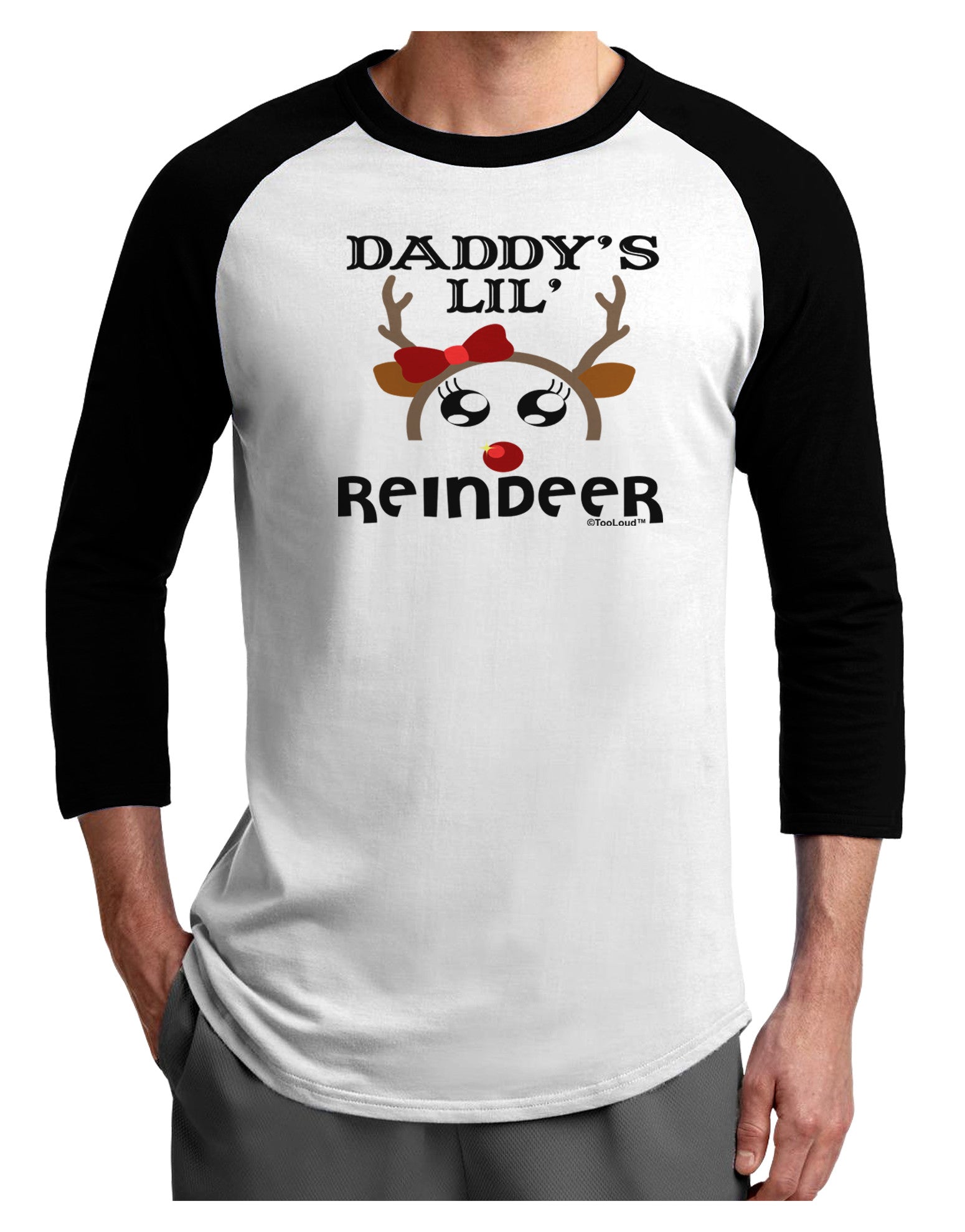 Daddy's Lil Reindeer Girl Adult Raglan Shirt-Raglan Shirt-TooLoud-White-Black-X-Small-Davson Sales