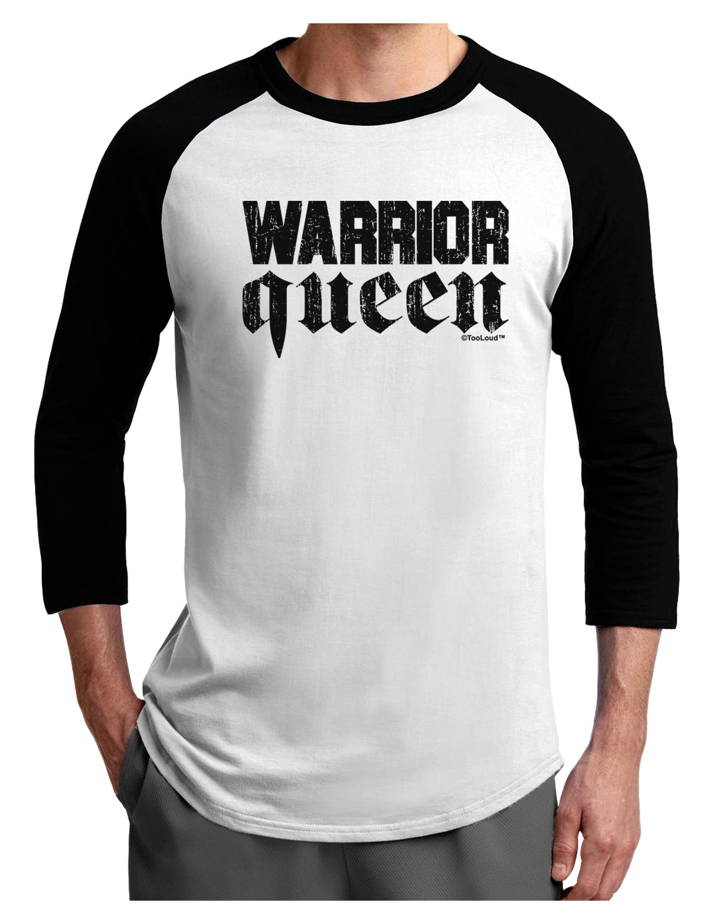 Warrior Queen Script Adult Raglan Shirt-TooLoud-White-Black-X-Small-Davson Sales