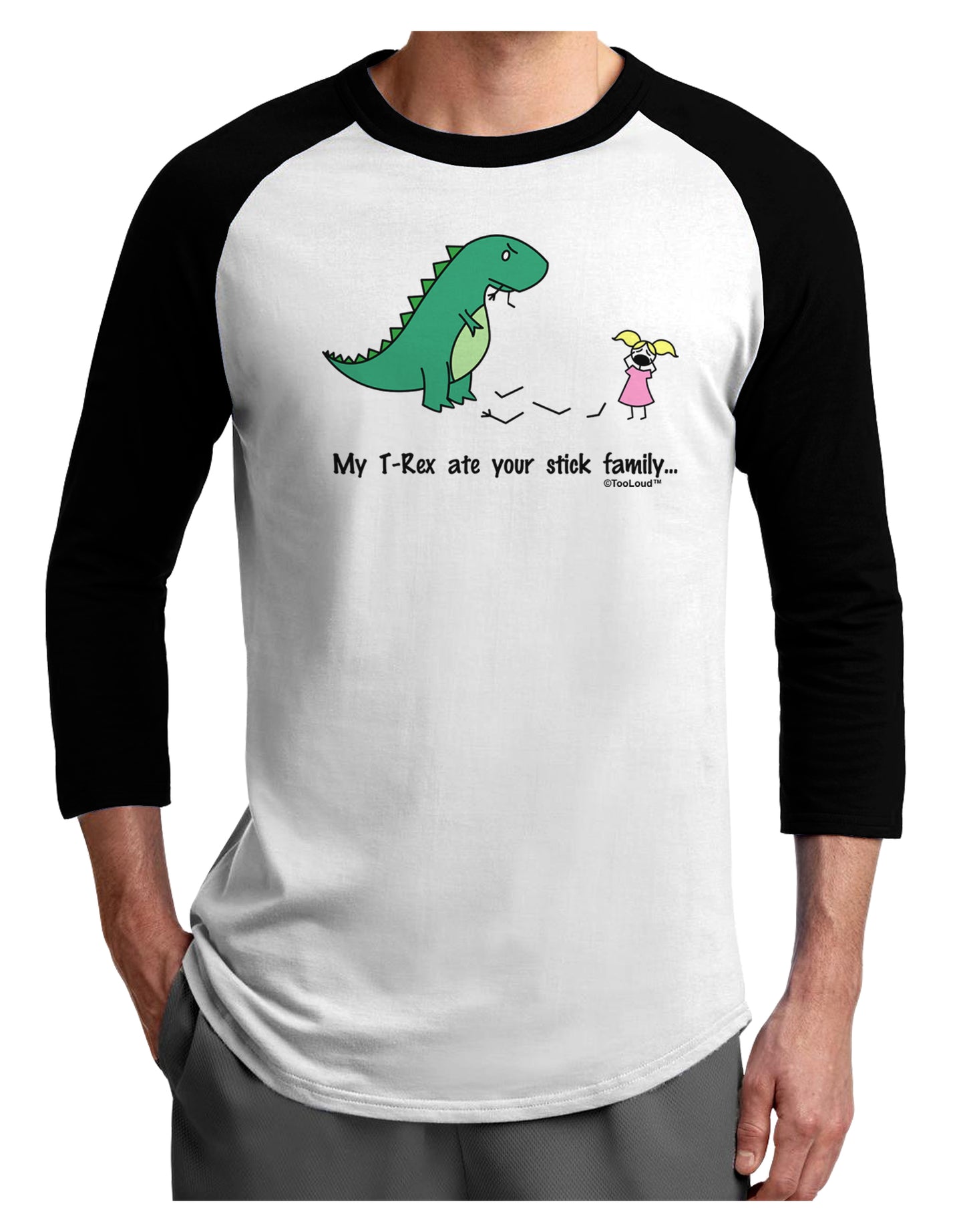 My T-Rex Ate Your Stick Family - Color Adult Raglan Shirt by TooLoud-TooLoud-White-Black-X-Small-Davson Sales